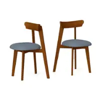 Costway Wood Dining Chairs Set of 2 with Rubber Wood Frame Padded Seat & Curved Backrest - Walnut + Gray - Front_Zoom