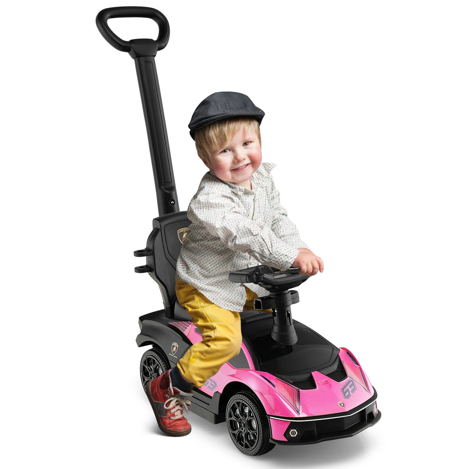 Alt View 9. Costway - Costway 3-in-1 Licensed Lamborghini Ride on Push Car Stroller Sliding Car w/ Sound - Pink.