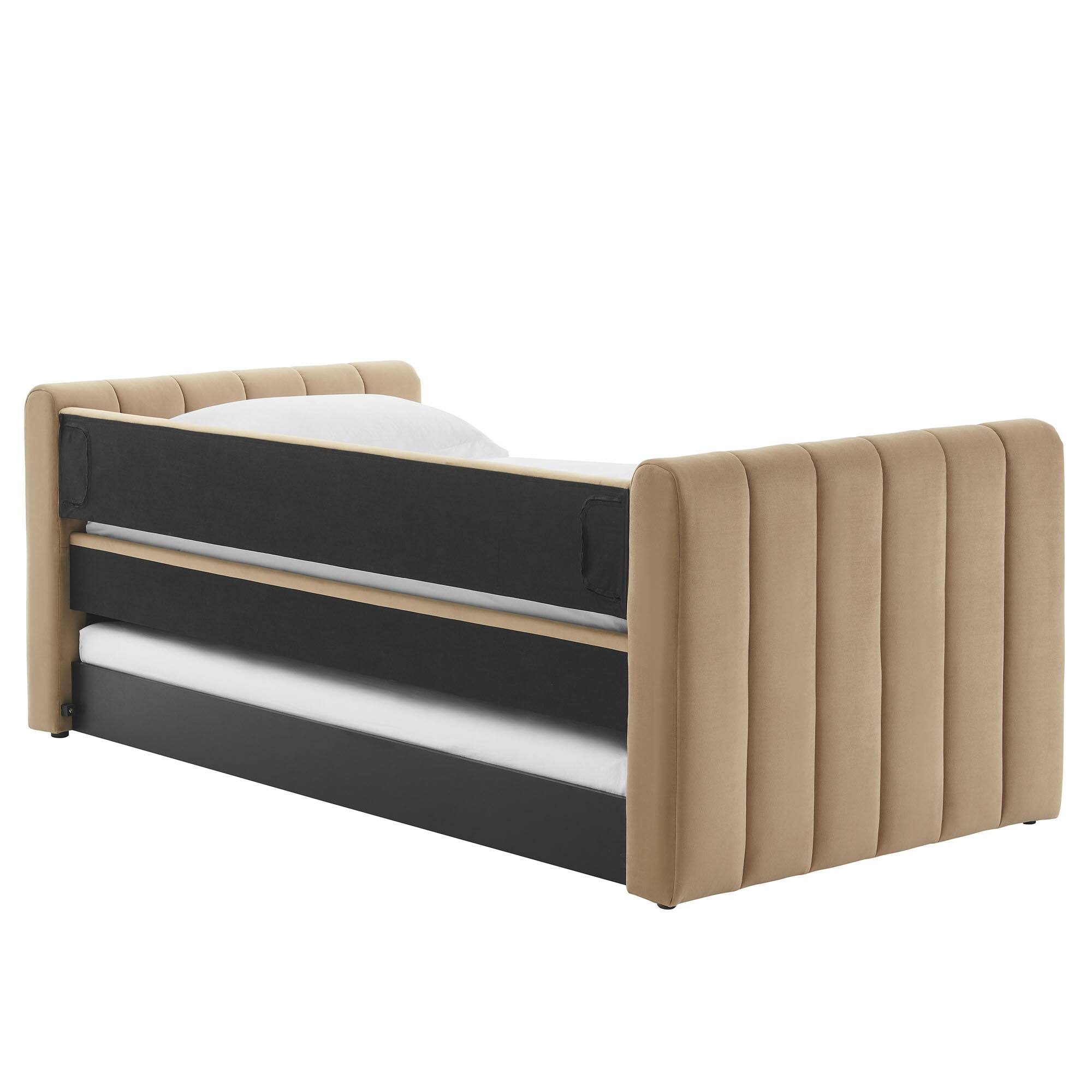 Alt View 7. Modway - Veyla Channel Tufted Performance Velvet Twin Daybed With Trundle by Modway - Taupe.