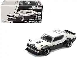 Skyline KPGC110 "Kenmeri" RHD Japan National Police Agency Livery" Black and White 1/64 Die-Cast Model Car by Pop Race