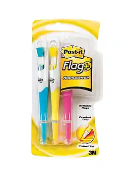 Post-it - Flag + Highlighter, Assorted Colors, 150 Flags/Pack, 3 Highlighters/Pack - Multicolor