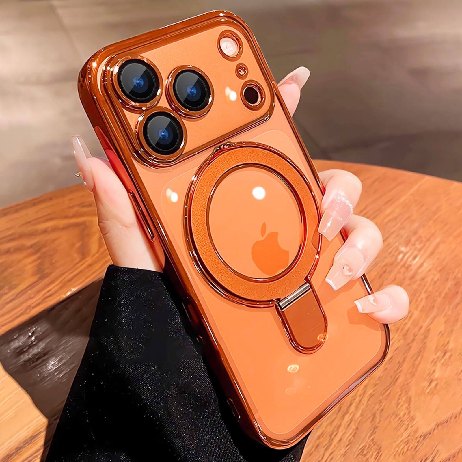 Alt View 1. UUCOVER - Magnetic Case for iPhone 18 Pro Max,Shockproof TPU+PC Clear Case Ring Stand Compatible with MagSafe Camera Lens Cover - Orange.
