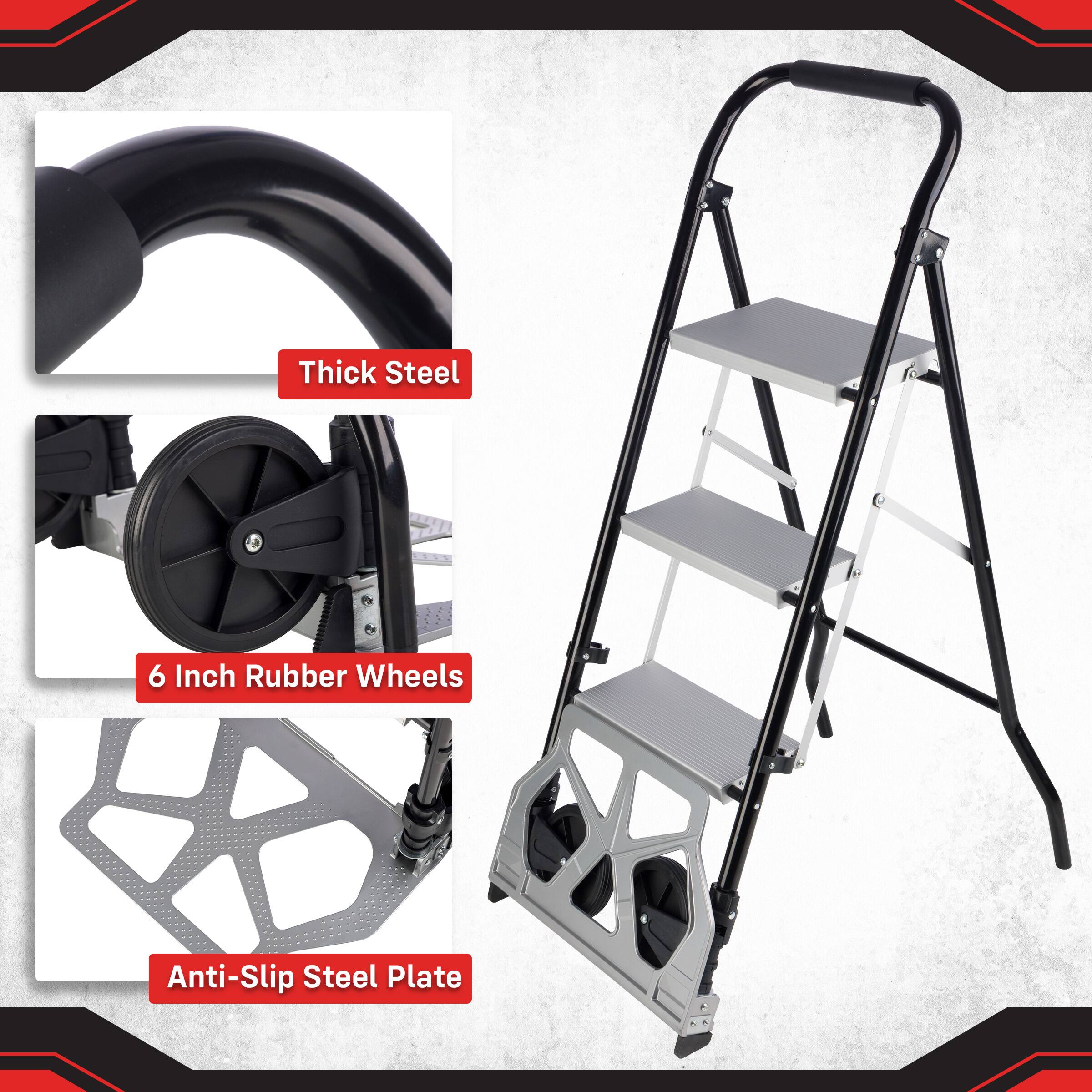 Stalwart 2 in 1 Stepladder and Foldable Hand Truck Dolly Cart with ...