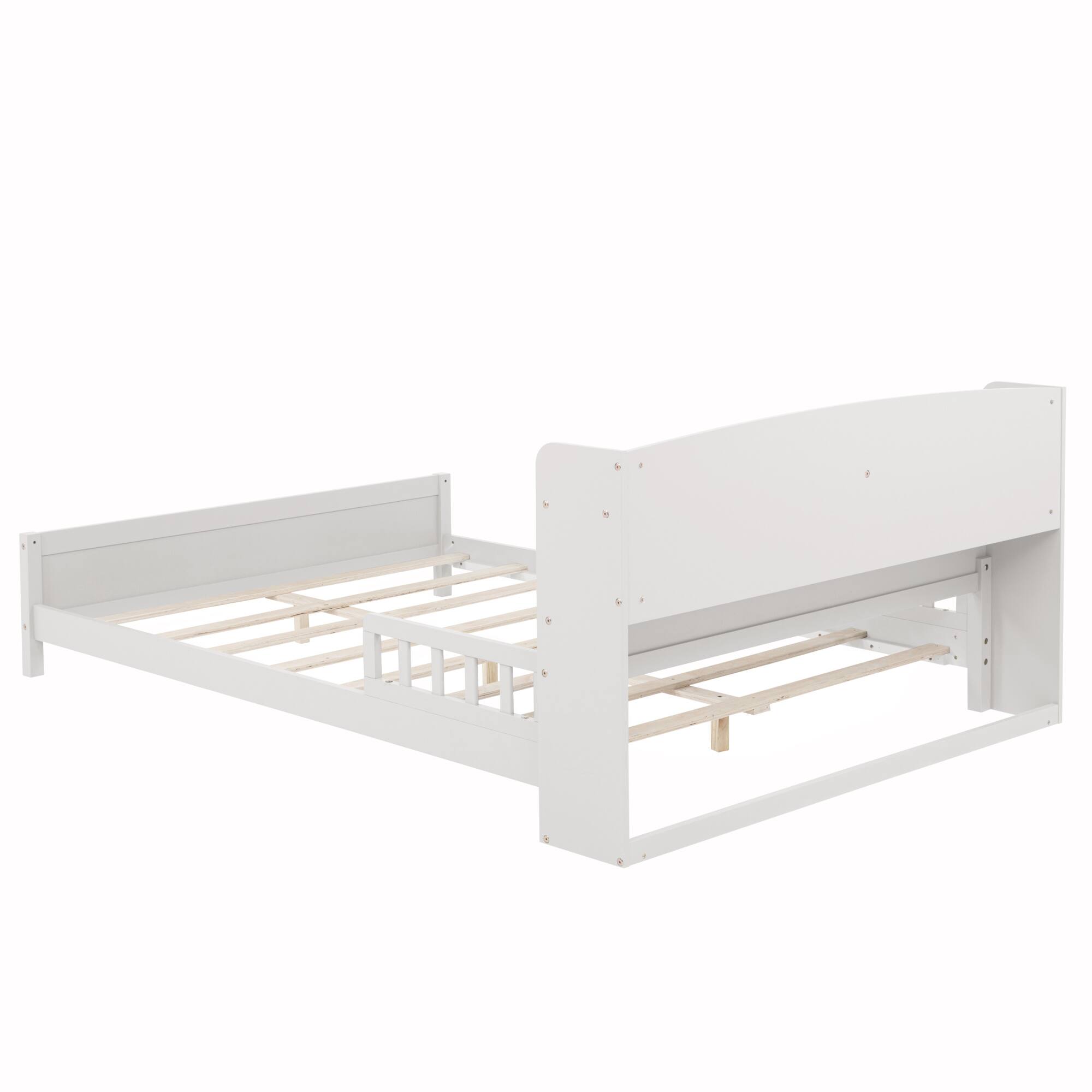 Alt View 9. GOODSILO - Full Size Wooden Bed with Integrated Bookshelf Headboard and LED Motion Sensor Lighting System - White.