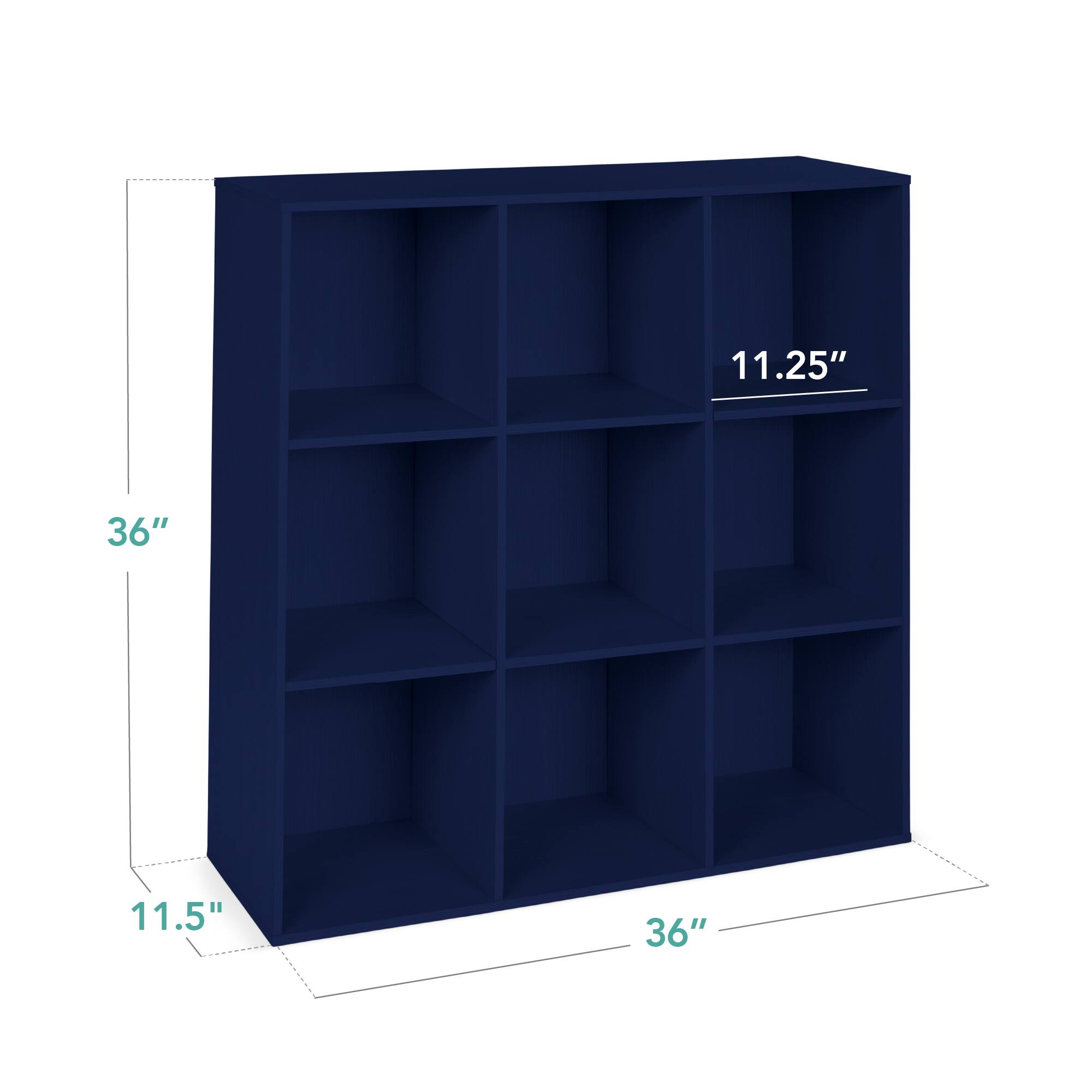 The dimensions of the shelf are:

- Height: 36"
- Width: 36"
- Depth: 11.25"
- Shelf depth: 11.5"