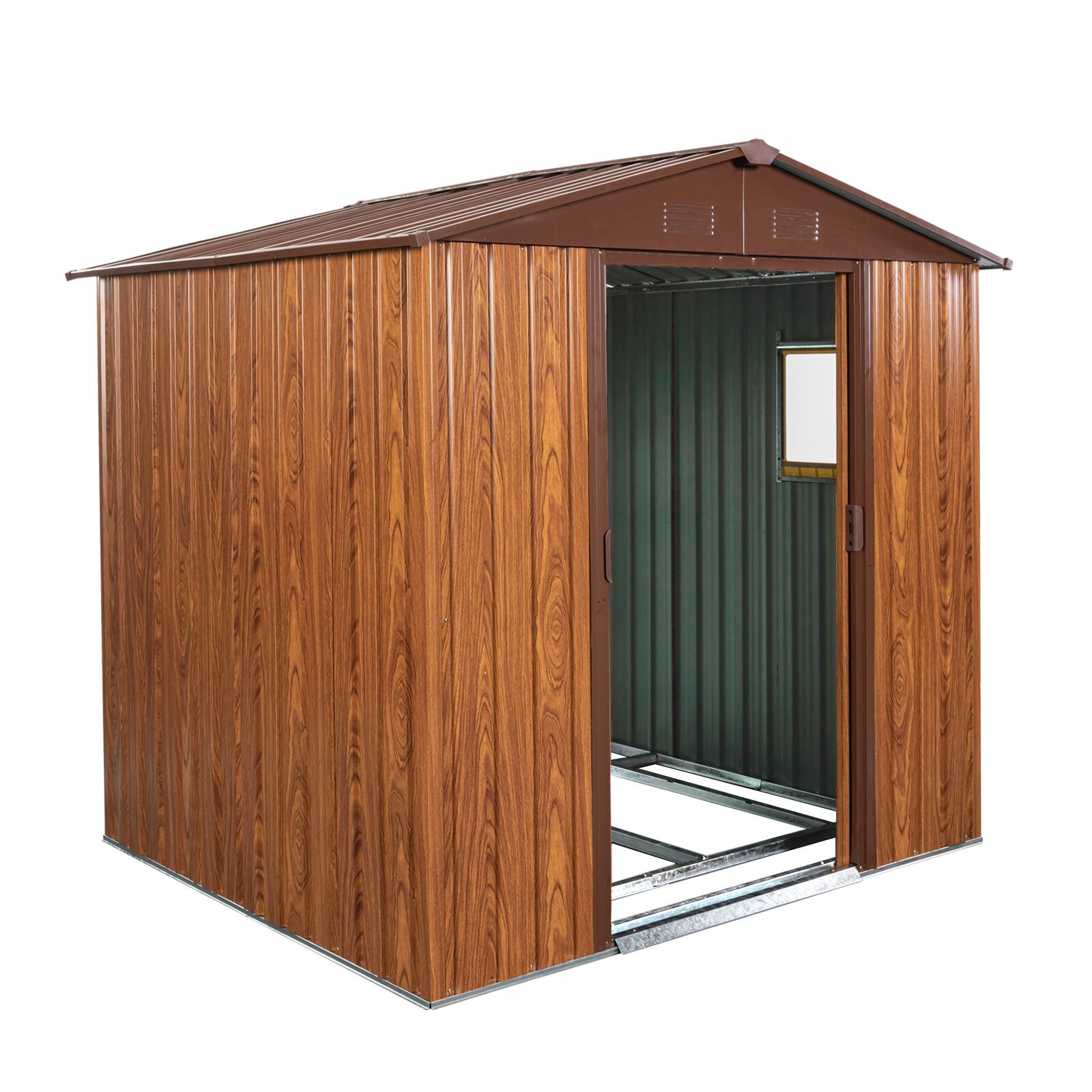 Back. Loheer - Loheer 6x6 Outdoor Metal Storage Shed with Window and Foundation, Heavy Duty Steel Backyard Garden Tool Shed.