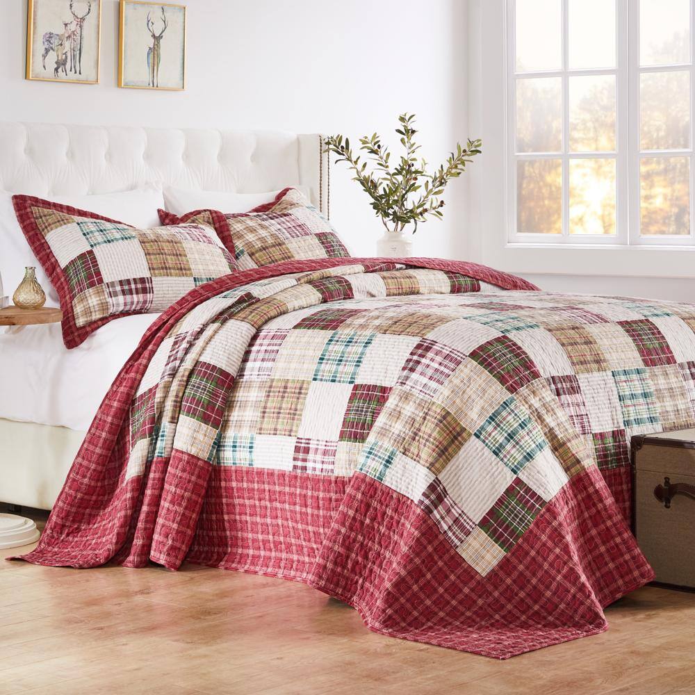 Alt View 3. Greenland Home Fashions - Greenland Home Fashions Oxford Plaid Jumbo-Sized for Floor-Length Coverage Bedspread Set King/California King Red - Red.