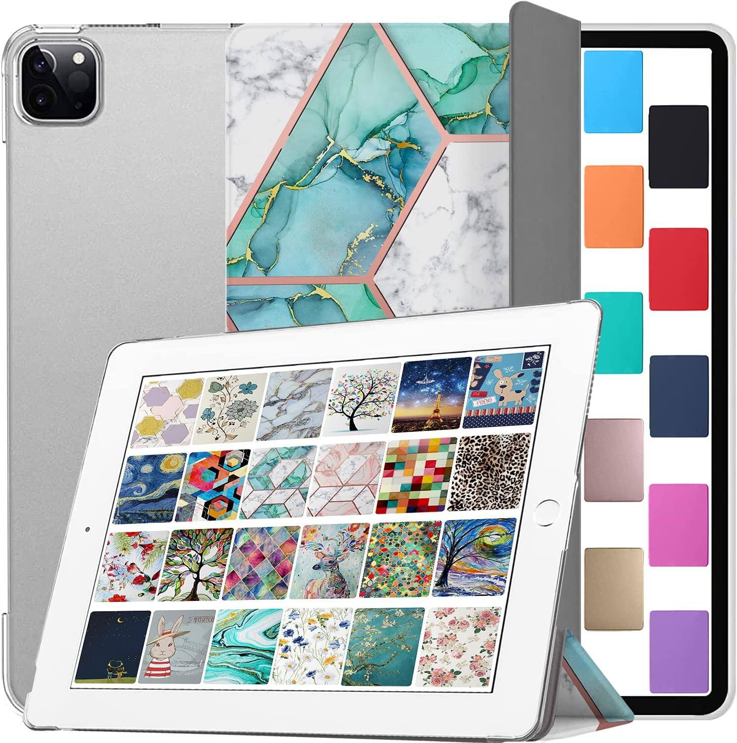 Front. DuraSafe Cases - iPad Pro 11" 2nd Gen 2020 Protective Tri-Fold Case with Sleep/Wake Cover A2228 A2068 A2230 A2231 A2377 A2459 A2301 A2460 - Marble Green.