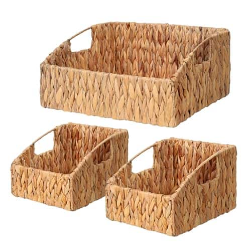 Vulpecula Spade - Natural Water Hyacinth Storage Baskets, Handwoven Wicker Storage Bins with Built-in Handles, Storage Container Baskets - ‎Yellow