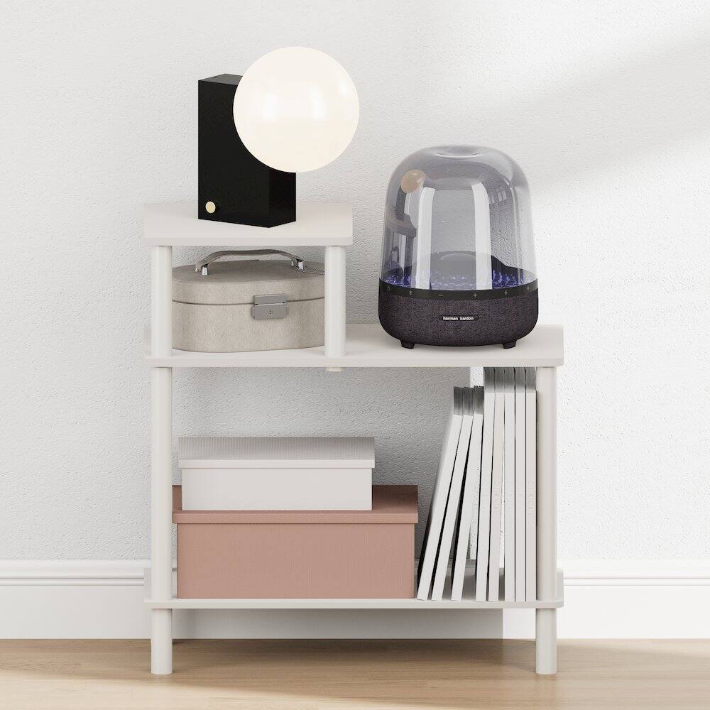 Back. Furinno - TURN-N-TUBE Night Stand, 3-Tier Rectangle Nightstand with Open Shelf, Toolless Assembly Side Table, End Table - White/White.