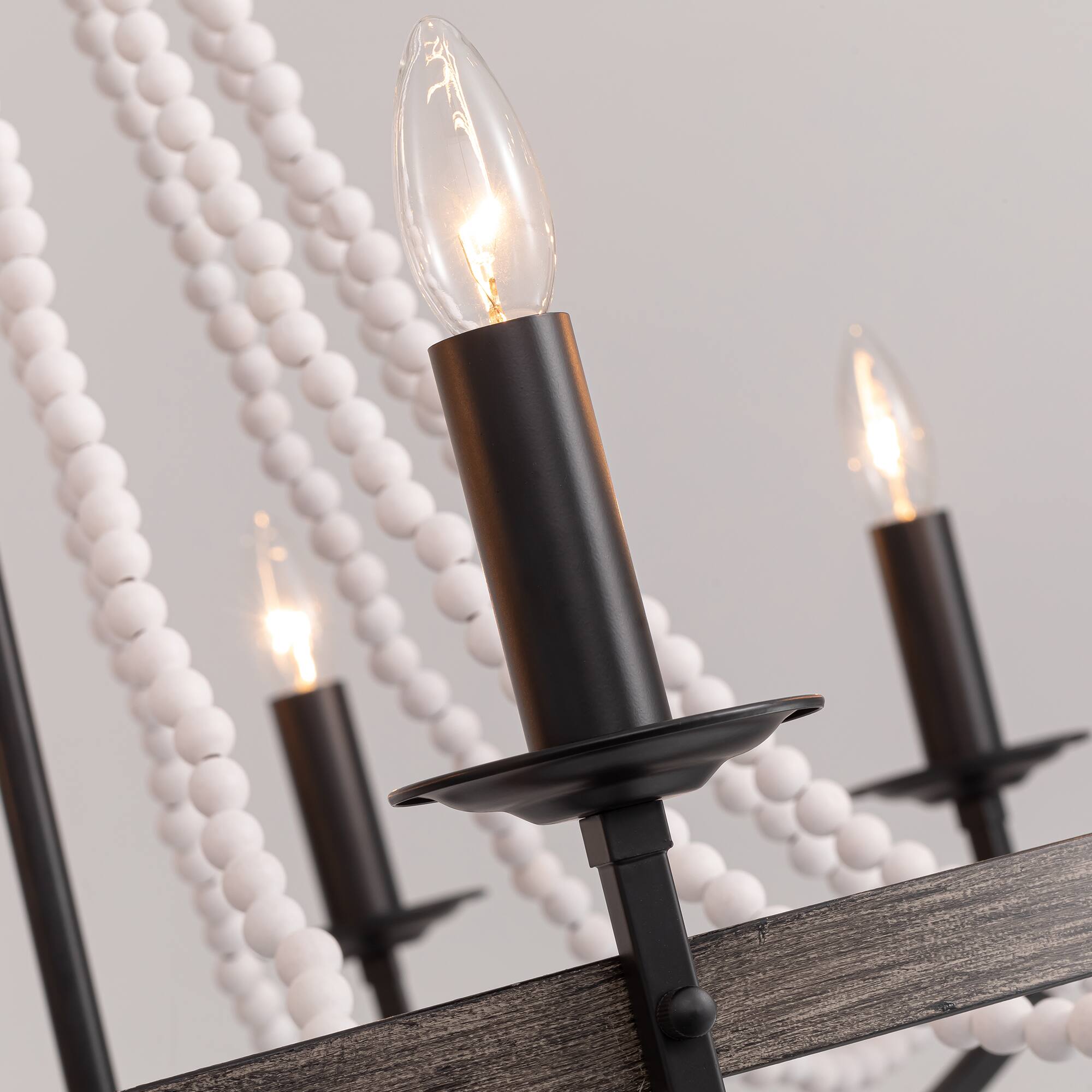 Alt View 1. Siljoy - 12-Light White Wood Bead Chandelier, E12 Bulb, Adjustable Height, Rustic Bohemian Pendant Light.