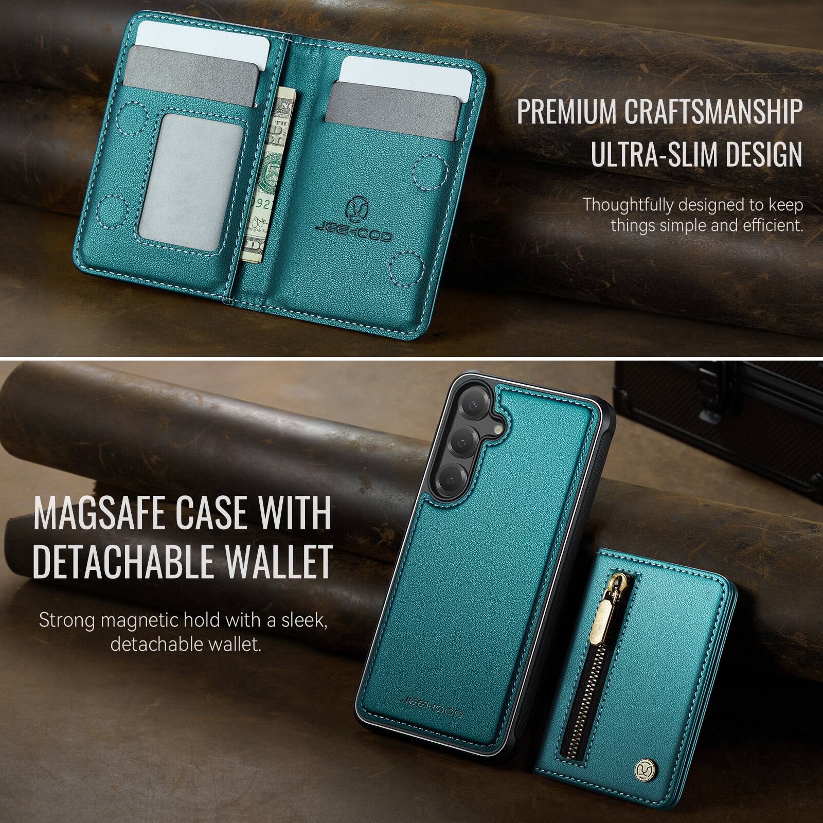 1. PREMIUM CRAFTSMANSHIP ULTRA-SLIM DESIGN  
   Thoughtfully designed to keep things simple and efficient.

2. MAGSAFE CASE WITH DETACHABLE WALLET  
   Strong magnetic hold with a sleek, detachable wallet.