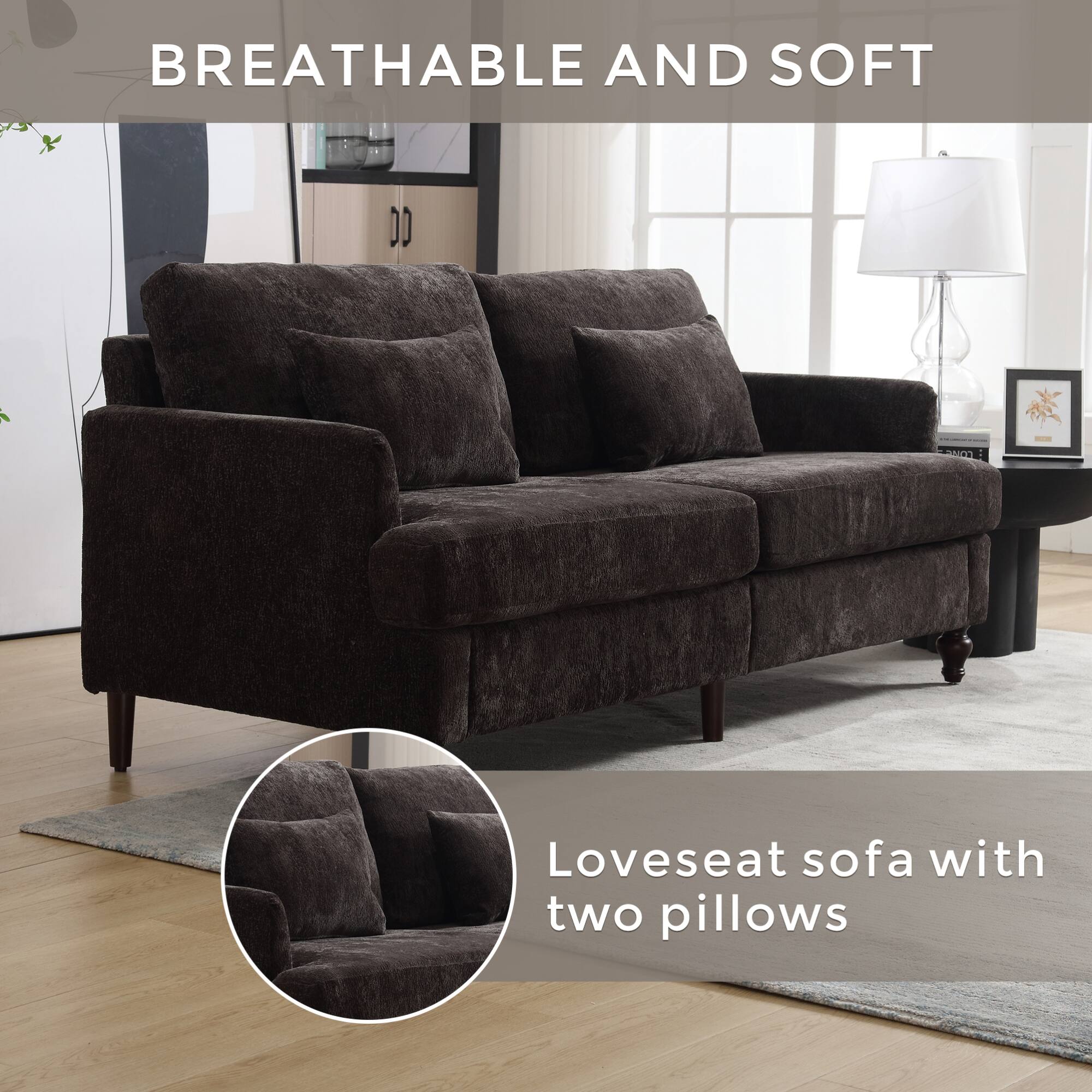 BREATHABLE AND SOFT

Loveseat sofa with two pillows