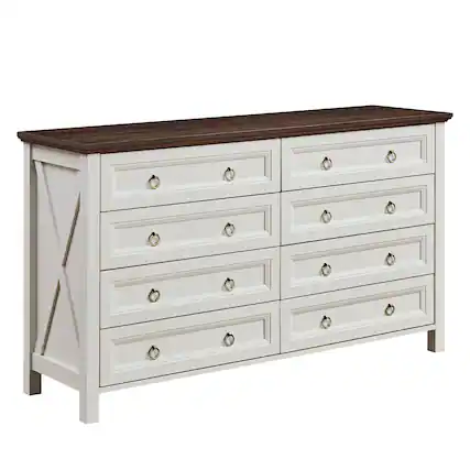 Front. Boyel Living - Farmhouse 8 Drawers Dresser Chests for Bedroom, Wood Rustic Tall Chest of Drawers, Dressers Organizer for Bedroom - White.