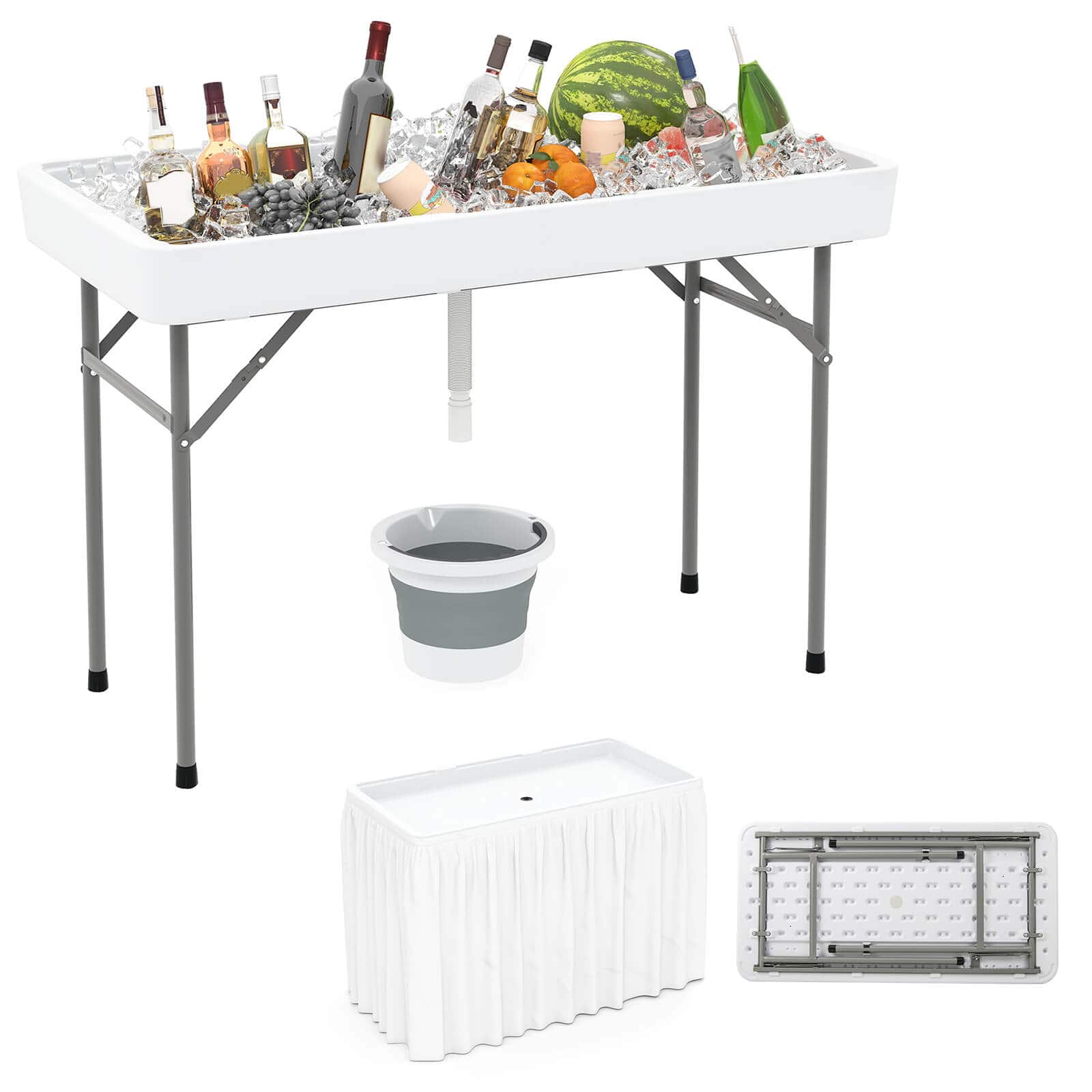 Front. Costway - Costway 4 Foot Ice Cooler Folding Table Outdoor Portable Ice Bin Table with Large Sink - White.