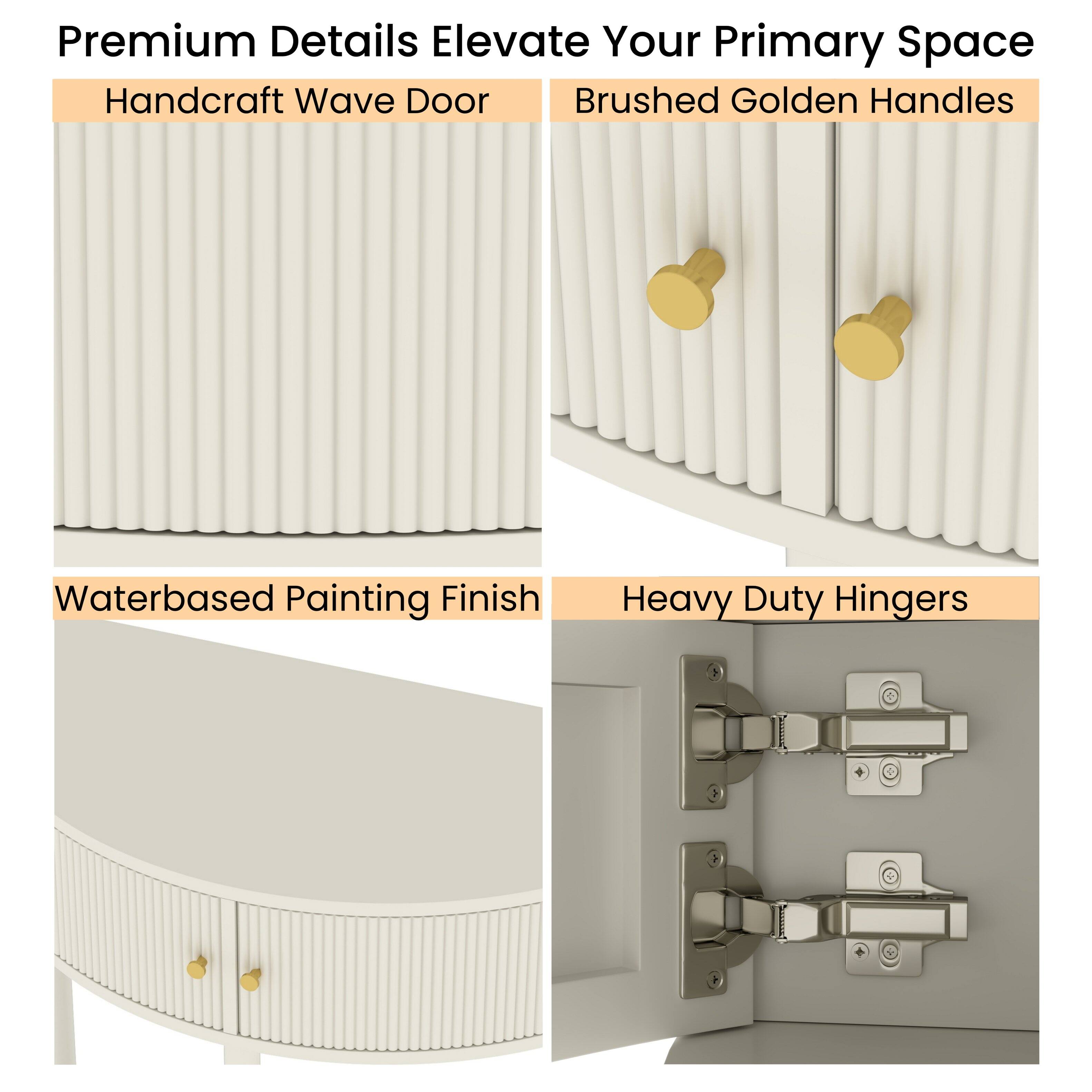 Premium Details Elevate Your Primary Space

- Handcraft Wave Door
- Brushed Golden Handles
- Waterbased Painting Finish
- Heavy Duty Hingers