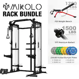 Mikolo - Power Rack Cage, Weight Rack,Multi-Function Squat Rack with J Hooks,Dip Bars and Landmine - Black
