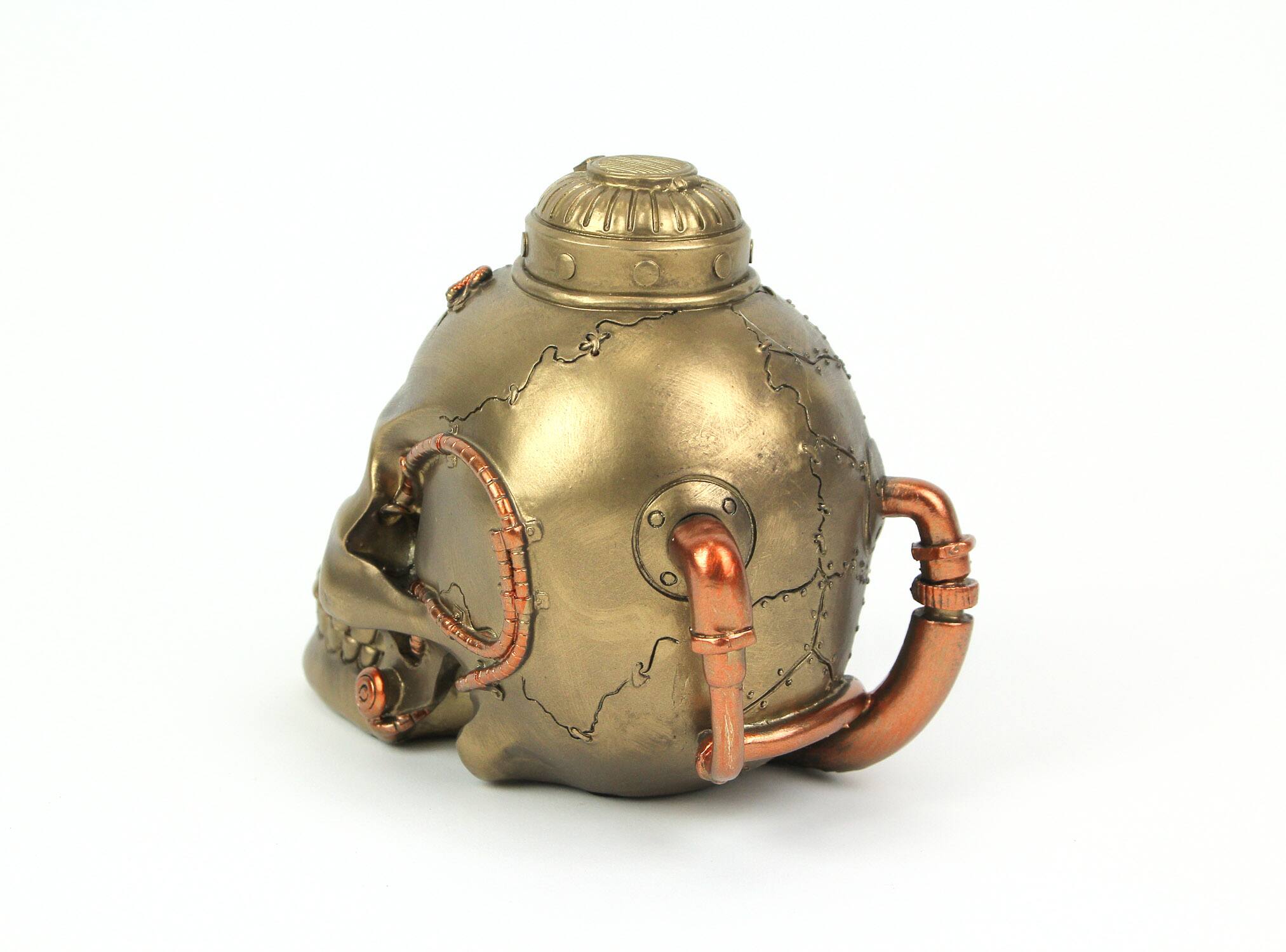 Alt View 4. Zeckos - Antique Bronze Finish Retro-Futuristic Steampunk Human Skull Tabletop Statue - Bronze.