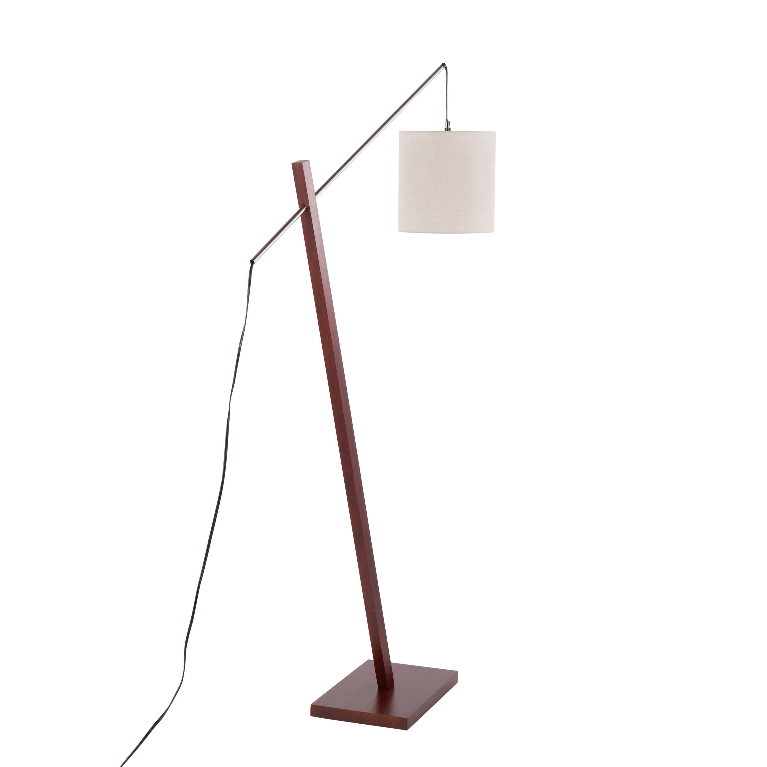 Back. Loheer - Loheer Floor Lamp Walnut Wood and Satin Nickel with Grey Fabric Shade Modern Standing Light for Living Room Bedroom - Acacia Wood.