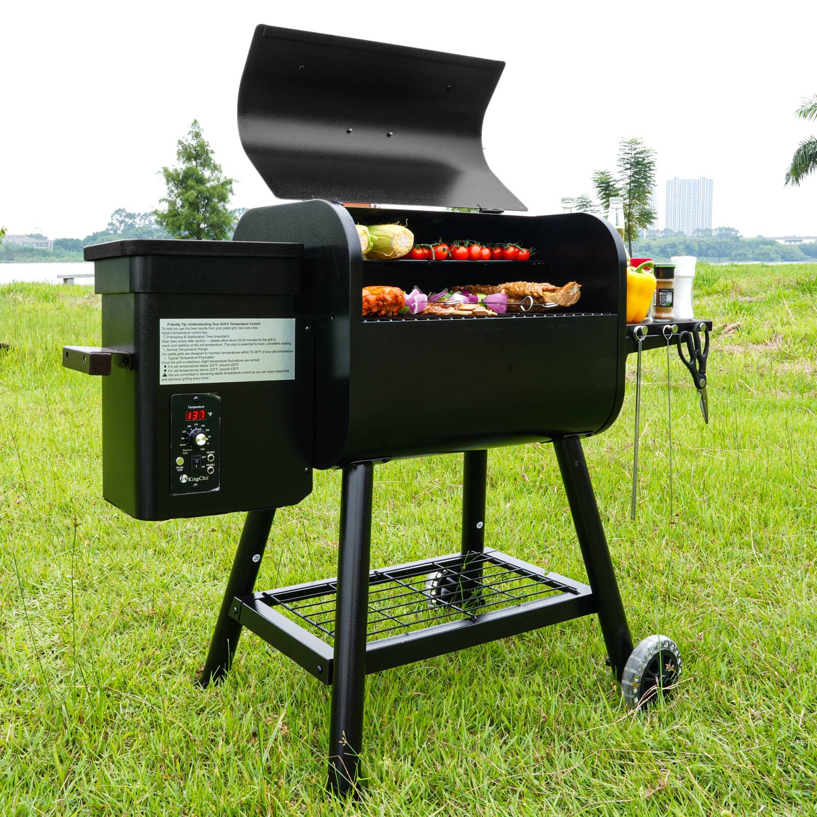 Alt View 7. KingChii - 456 Sq. In. Pellet Grill and Smoker with Side Shelf and PID Temperature Control for Outdoor Cooking.