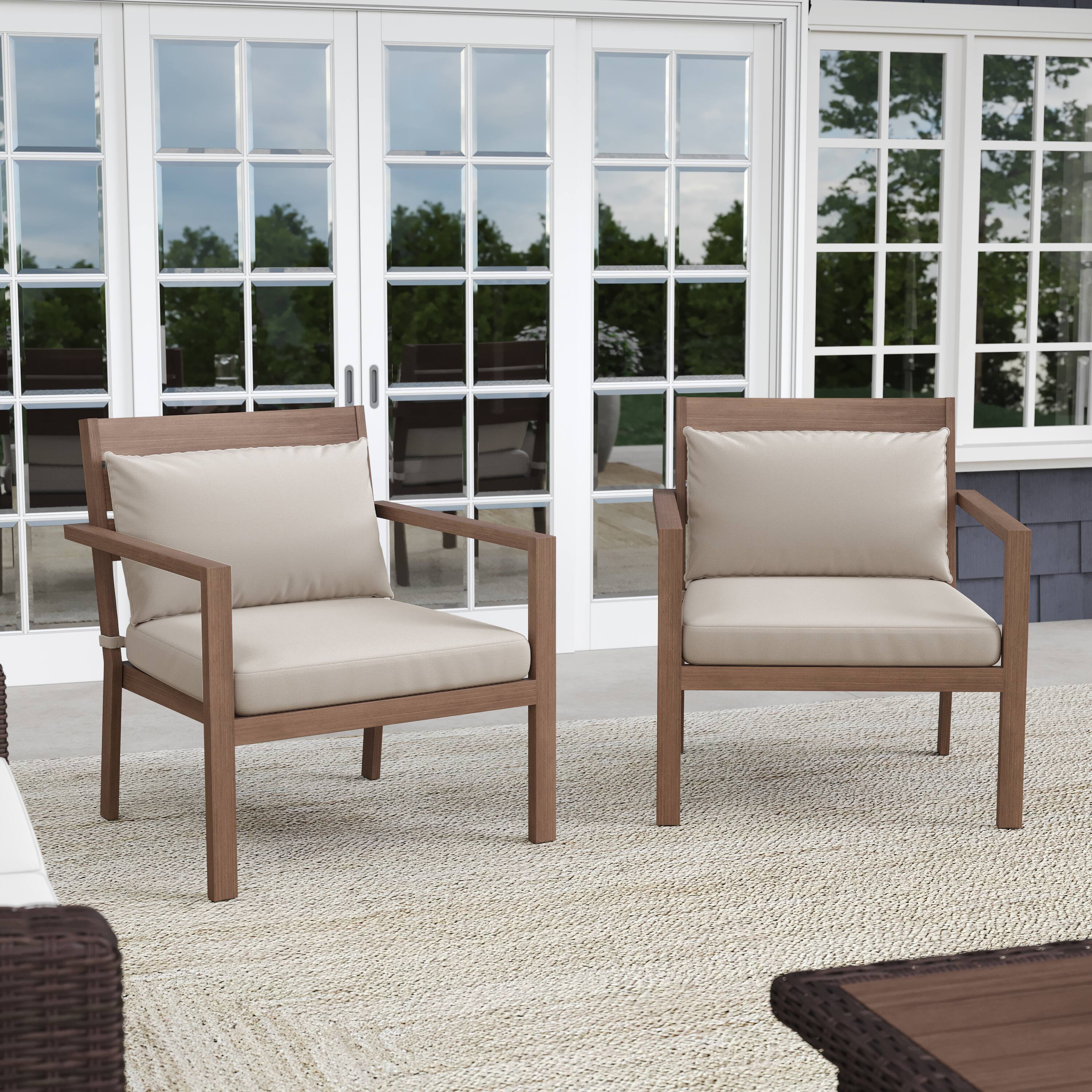 Alt View 4. Martha Stewart - Bedford 2PK All-Weather Patio Accent Chairs with Seat and Lumbar Cushions - Brown.