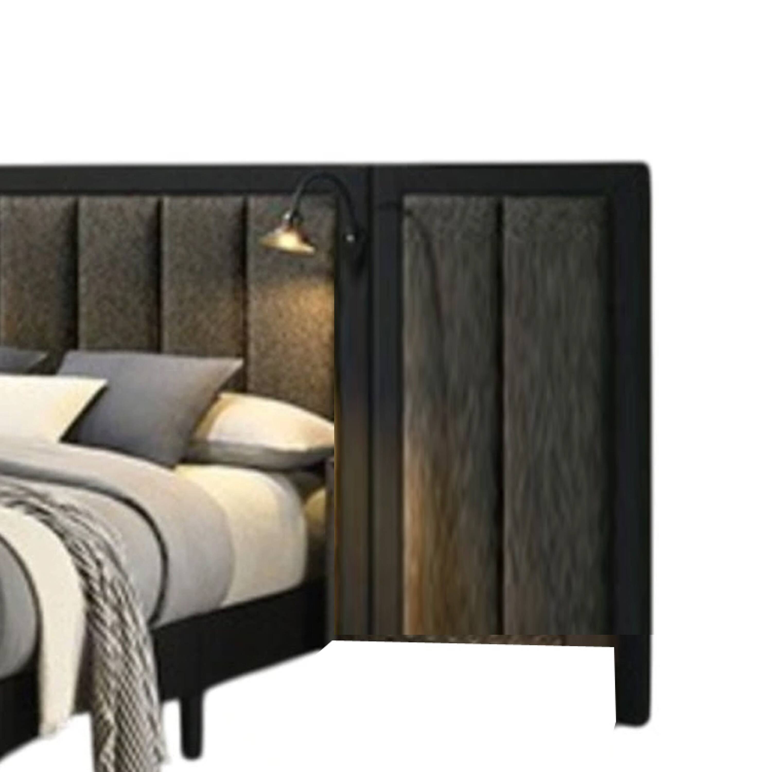 Alt View 2. Manhattan Lane - Fel Queen Size Bed, Dark Brown Wood Frame, Upholstered Headboard - Brown.