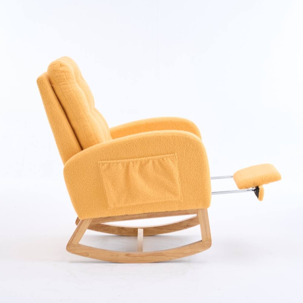 Alt View 8. Loheer - Loheer Yellow Rocking Chair with Footrest High Back Upholstered Nursery Rocker Rubber Wood Base - Yellow.