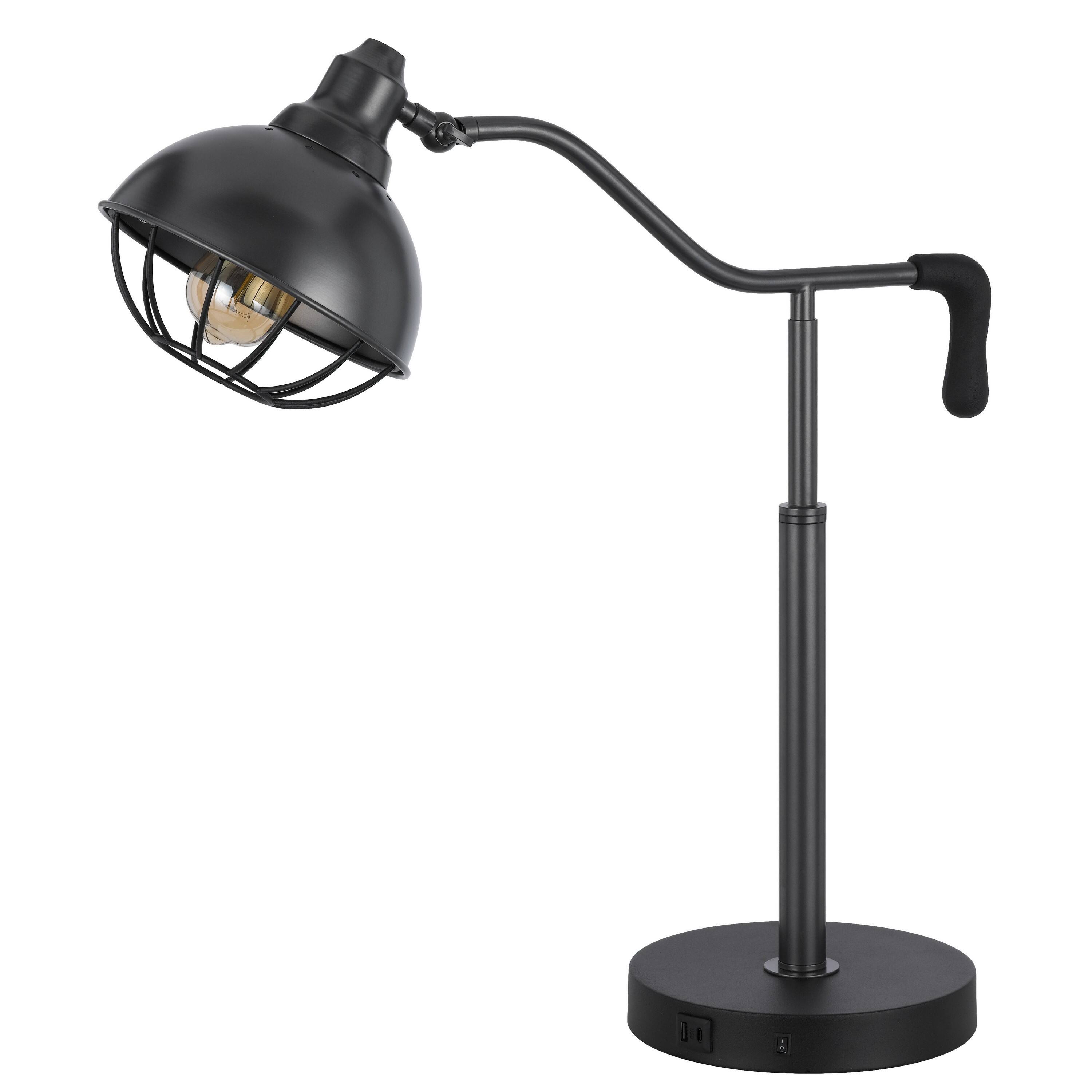 Front. Manhattan Lane - Loga 27 Inch Desk Lamp w Adjustable Cage Style Shade, Iron - Black.