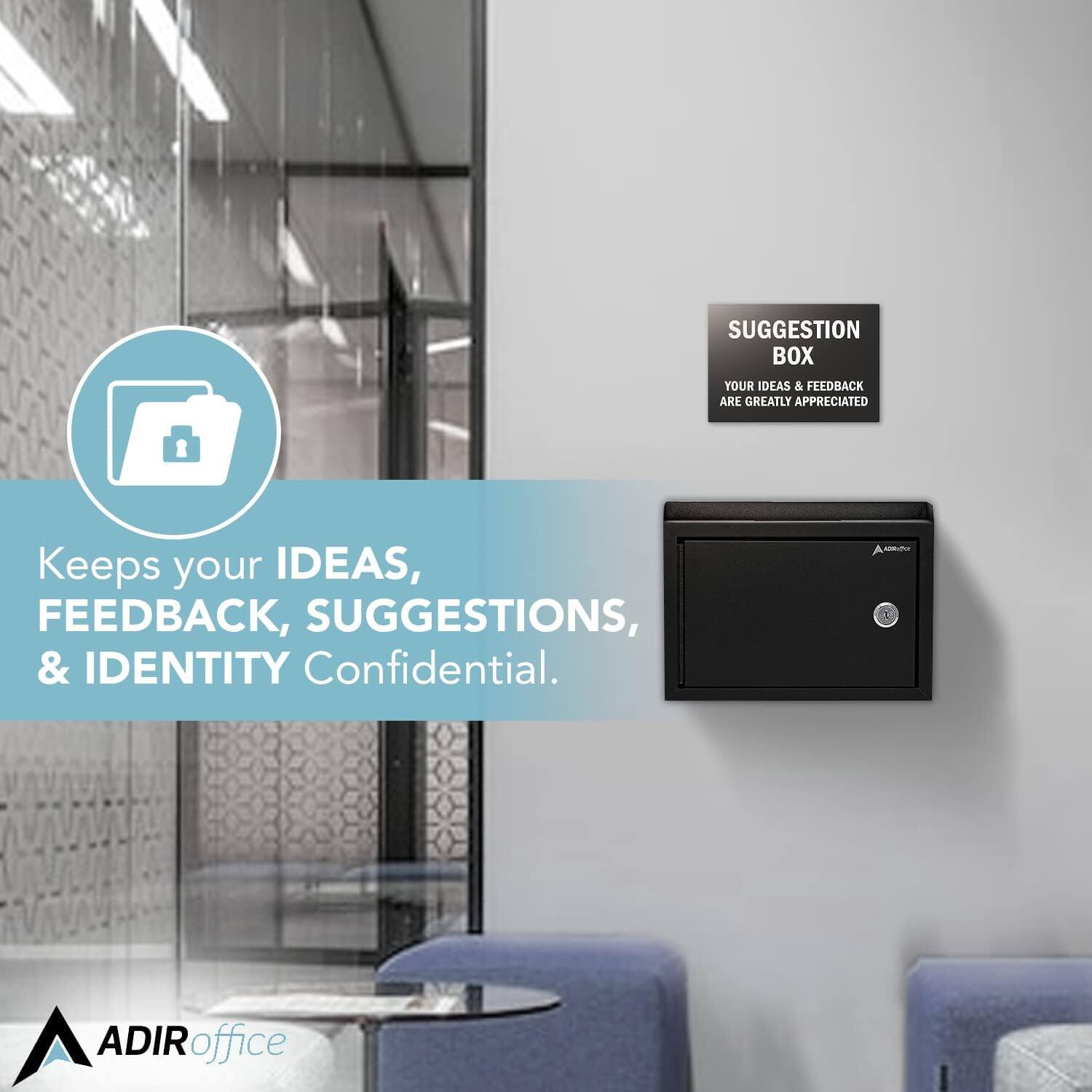 SUGGESTION BOX YOUR IDEAS & FEEDBACK ARE GREATLY APPRECIATED
Keeps your IDEAS, FEEDBACK, SUGGESTIONS, & IDENTITY Confidential.
- 1 ADIRoffice