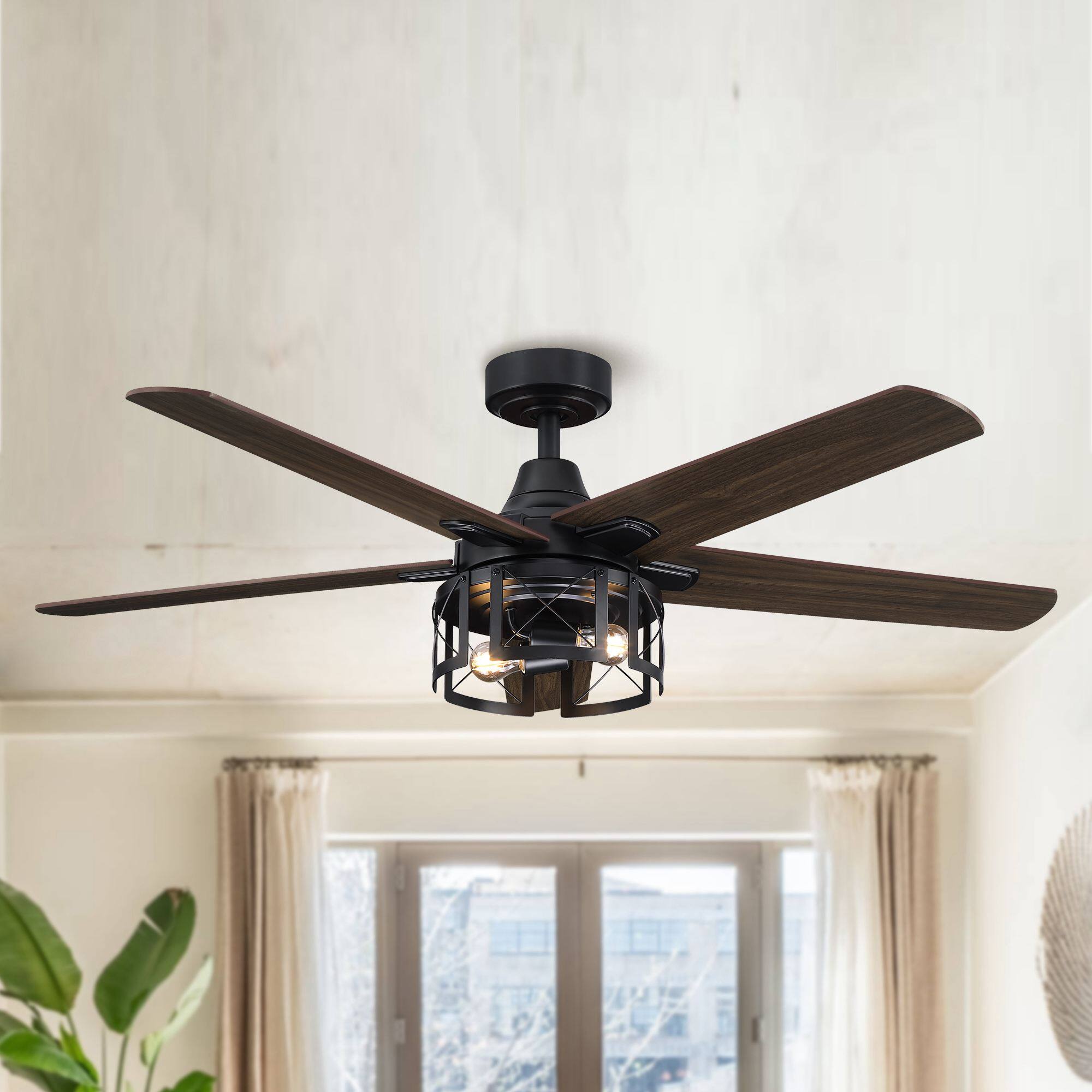 Alt View 1. Parrot Uncle - 52 in. Matte Black Reversible Blades Ceiling Fan with Light and Remote - Black.