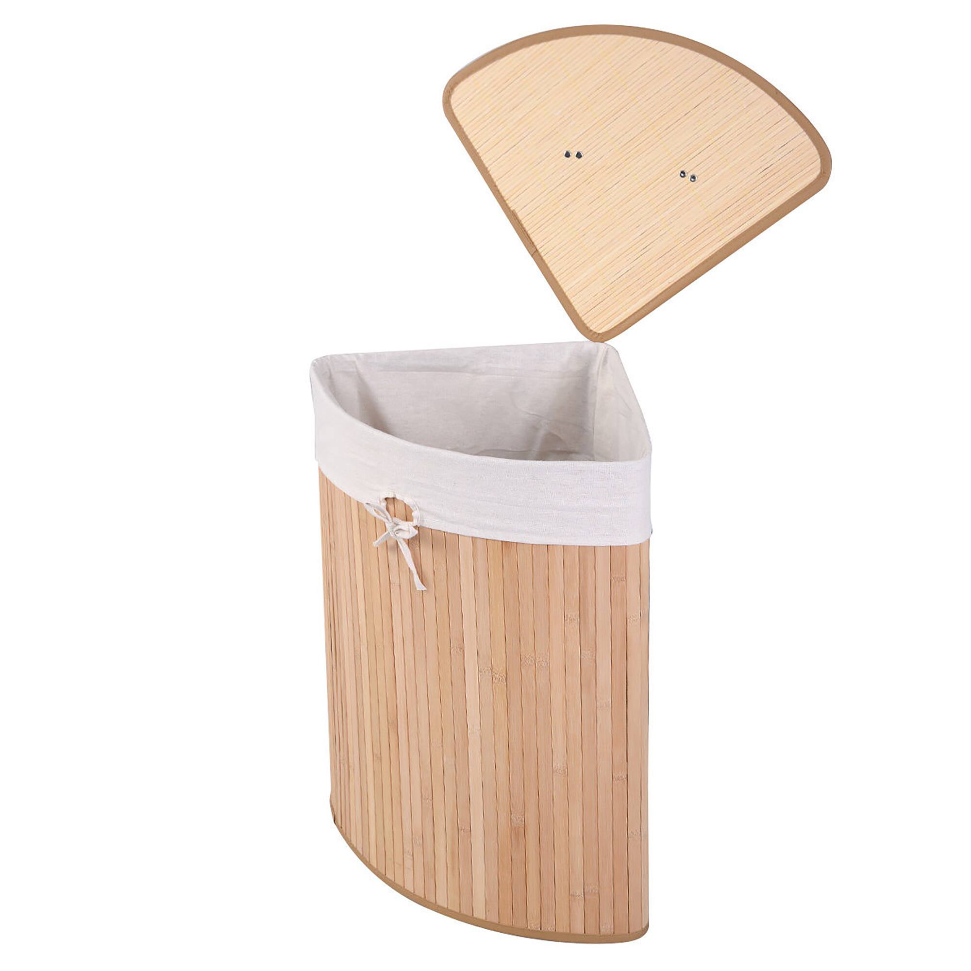 Alt View 18. Costway - Corner Bamboo Hamper Laundry Basket Washing Cloth Bin Storage Bag Lid - Natural.