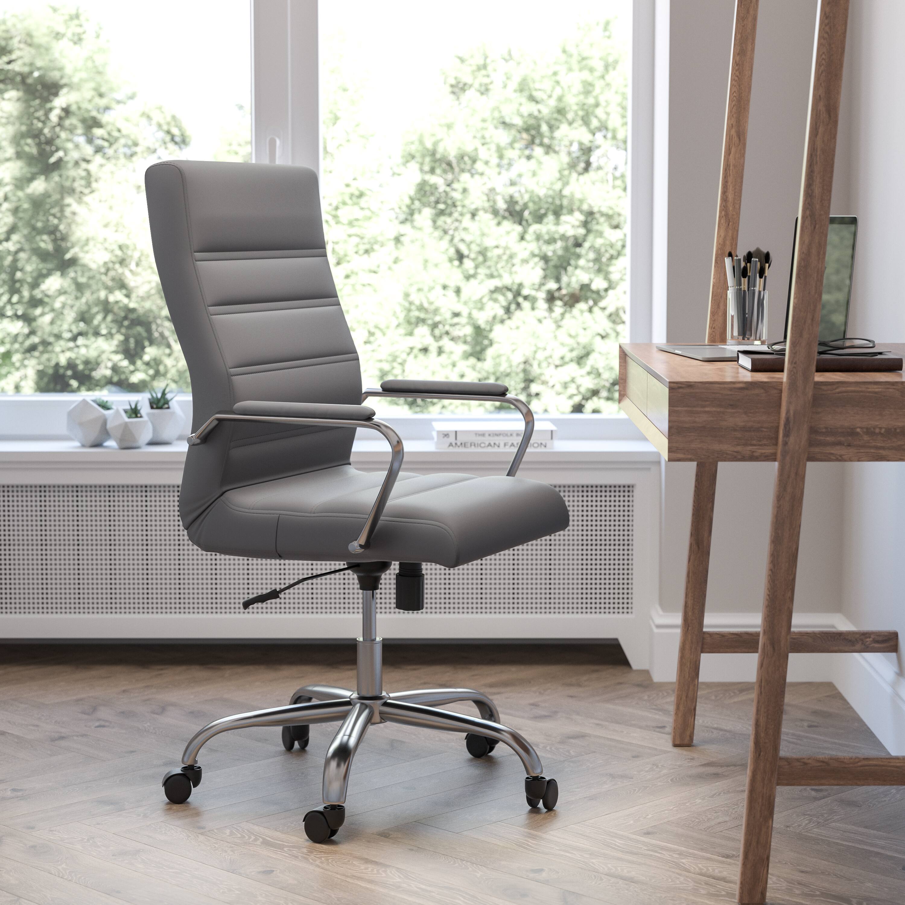 Alt View 1. Emma + Oliver - High Back Executive Swivel Office Chair with Metal Frame and Arms - Gray LeatherSoft/Chrome Frame.