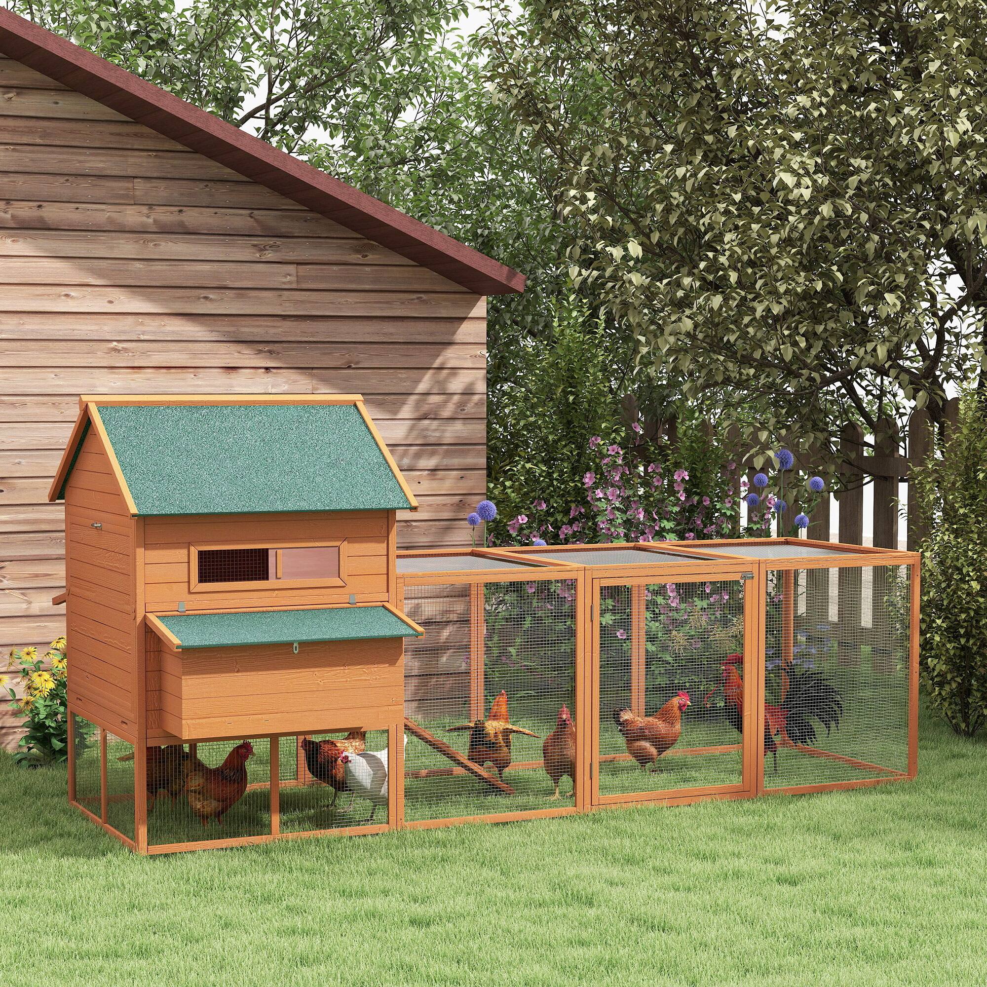 Alt View 5. Pawhut - 137" Chicken Coop for 8-10 Chickens, Large, Wooden Poultry Hen Cage with Nesting Box and Run for Backyard.