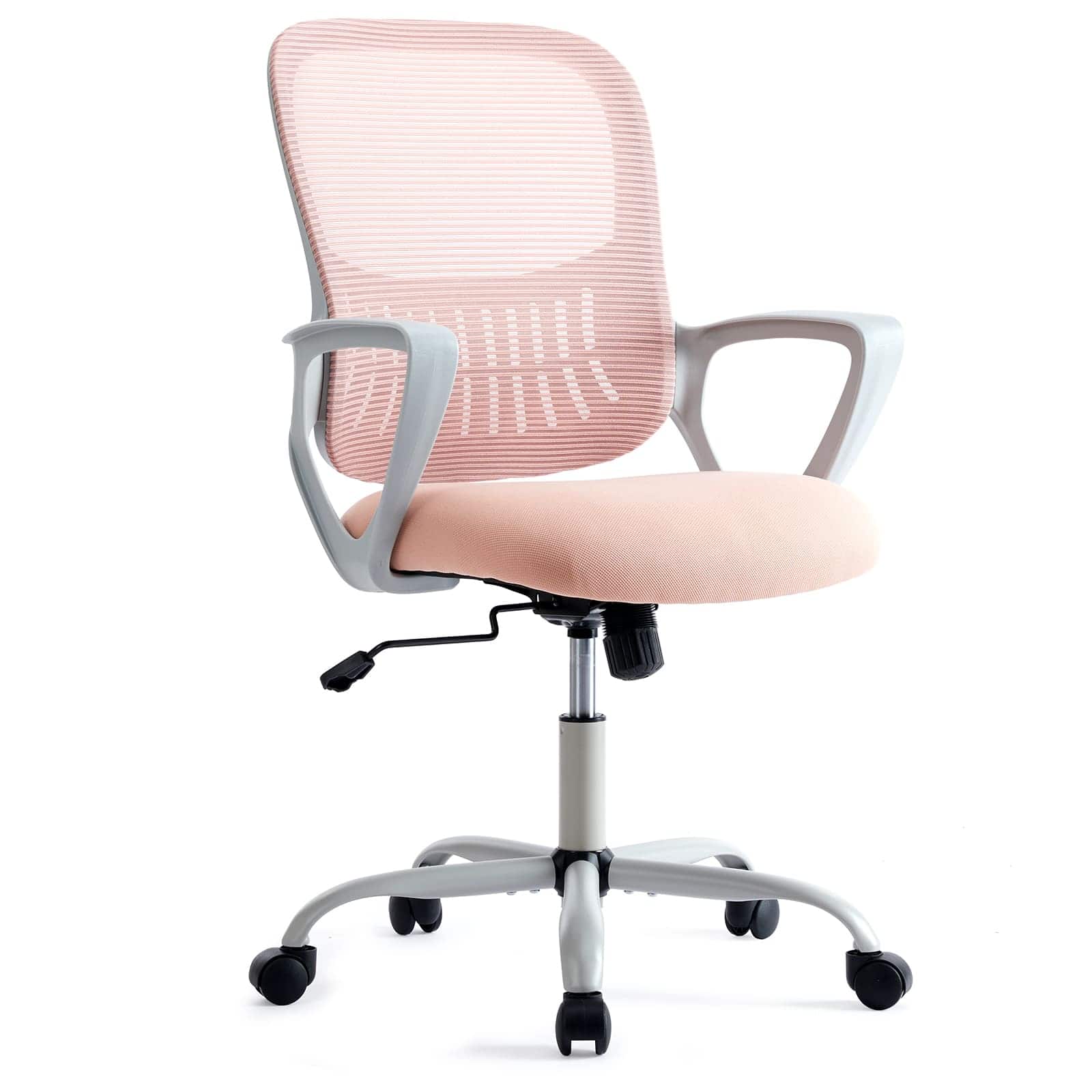Sweetcrispy - Ergonomic Adjustable Mesh Office Chair with Lumbar Support, Swivel Task Chair with Breathable Mesh Back for Home Office - Pink
