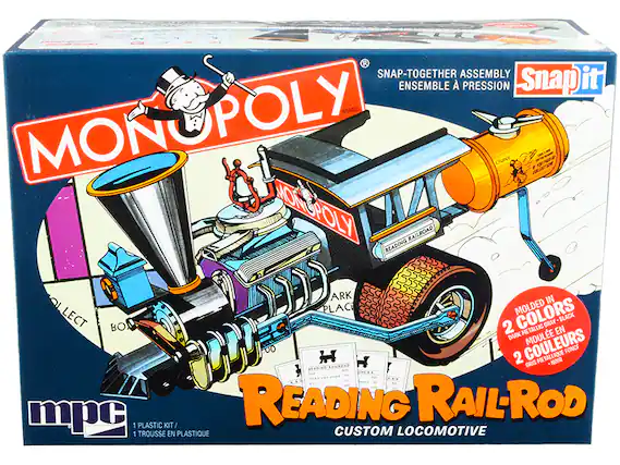 Sure, here is the corrected and grouped text from the image:
---
**MONOPOLY**
BRAND
**SNAP-TOGETHER ASSEMBLY**
**ENSEMBLE À PRÉSSION**
**Snap it**
**READING RAIL-ROD**
**CUSTOM LOCOMOTIVE**
**MPC**
1 PLASTIC KIT / 1 TROUSSE EN PLASTIQUE
**MOLDED IN 2 COLORS**
**MOULÉE EN 2 COULEURS**
**DARK METALLIC GRAY - BLACK**
**GRIS MÉTALLIQUE FONCÉ - NOIR**
**ARK PLACE**
**SNAP-TOGETHER ASSEMBLY**
**ENSEMBLE À PRÉSSION**
**SNAP-TOGETHER ASSEMBLY**
**ENSEMBLE À PRÉSSION**
**SNAP-TOGETHER ASSEMBLY**
**ENSEMBLE À PRÉSSION**
**SNAP-TOGETHER ASSEMBLY**
**ENSEMBLE À PRÉSSION**
**SNAP-TOGETHER ASSEMBLY**
**ENSEMBLE À PRÉSSION**
**SNAP-TOGETHER