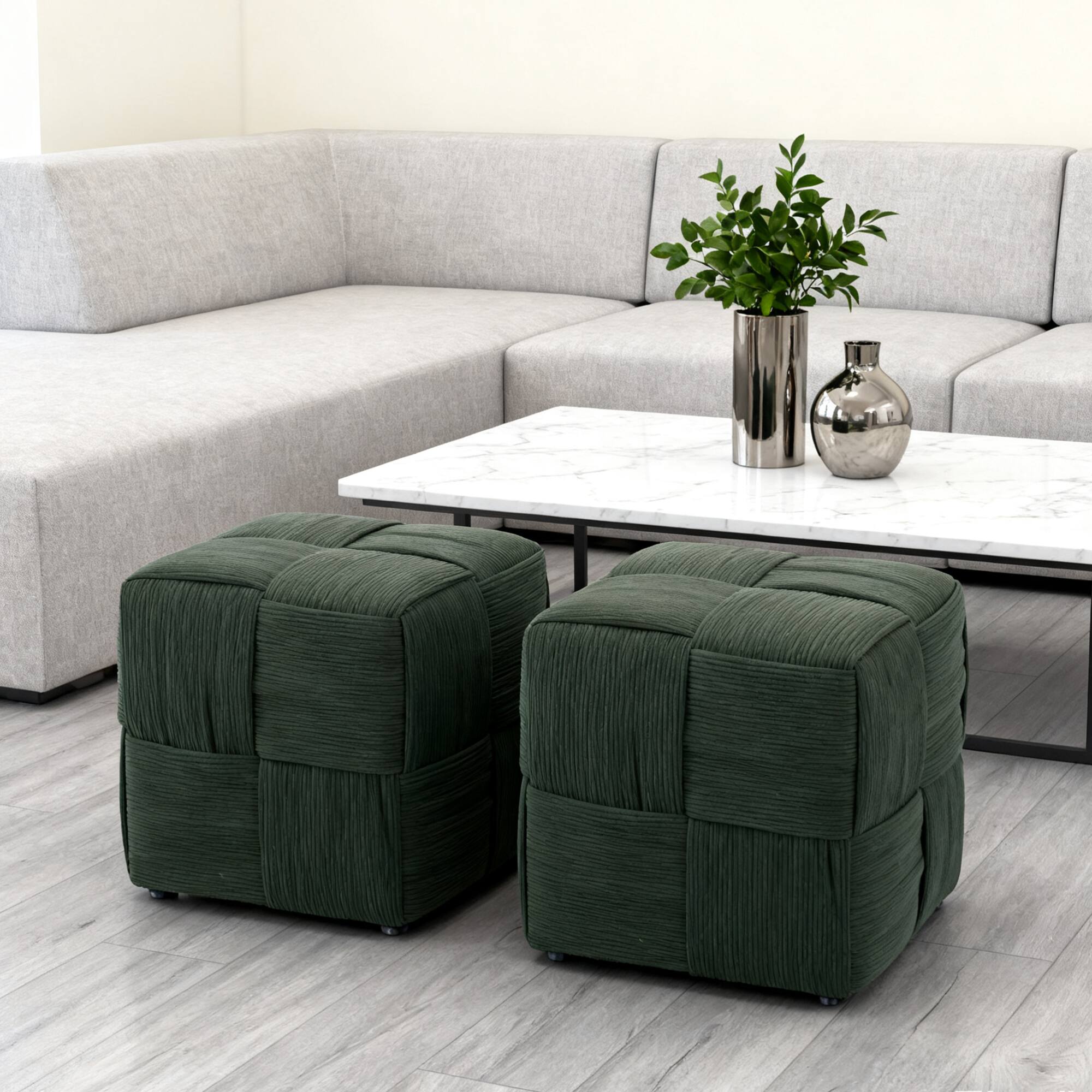 Alt View 5. GOODSILO - Square Corduroy Ottoman Foot Rest with Soft Comfort Padding and Sturdy Frame for Versatile Home Use - Green.