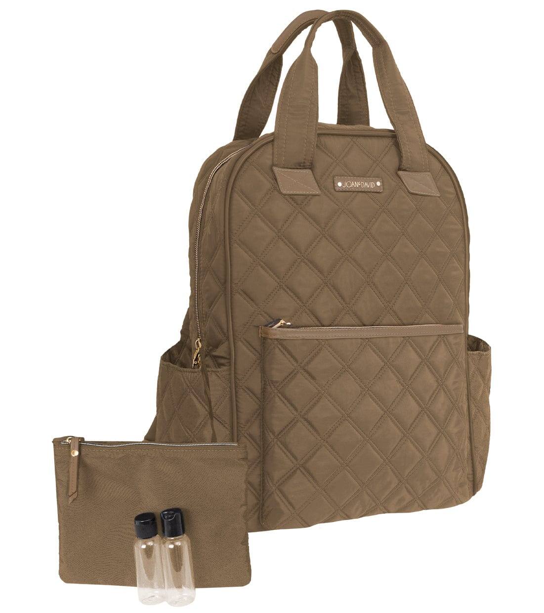 Front. Joan & David - Joan & David 18 Inch Diamond Quilted Nylon Workbook Backpack - Taupe - Taupe.