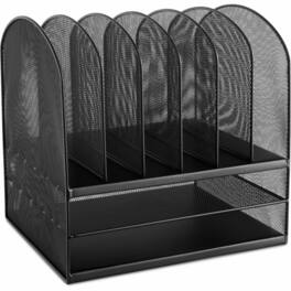 Safco - Onyx 2 Horizontal/6 Upright Desk Organizer 8 Compartment 13" x 13.25" x 11.50" Desktop Steel - Black
