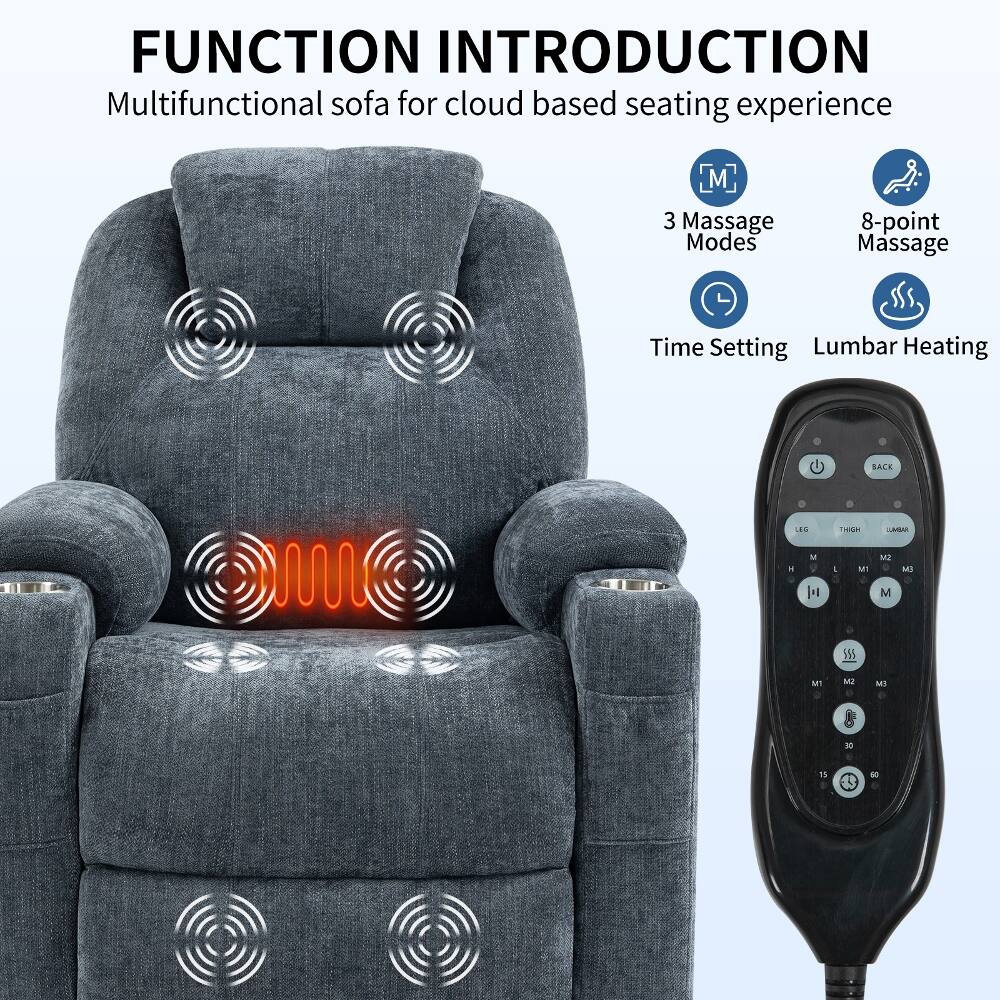 FUNCTION INTRODUCTION  
Multifunctional sofa for cloud based seating experience

- 3 Massage Modes
- 8-point Massage
- Time Setting
- Lumbar Heating

BACK  
LEG  
THIGH  
JUMBA

M1  
M2  
M3  
EM  
30  
5  
60