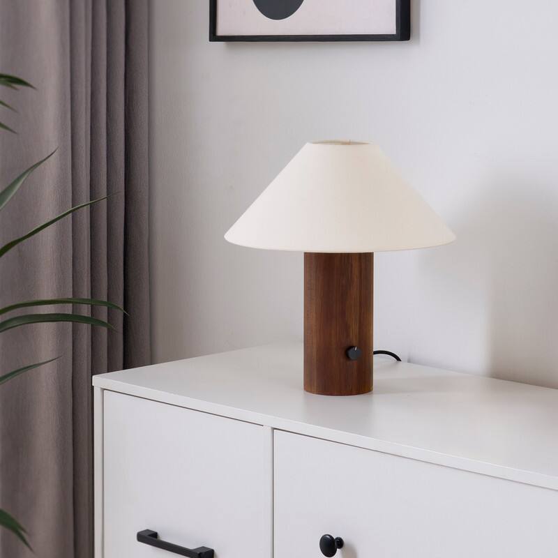 Alt View 7. Brightech - Oakley LED Midcentury Modern Dimmable Bedside Nightstand Desk Lamp - Walnut Brown Wood.