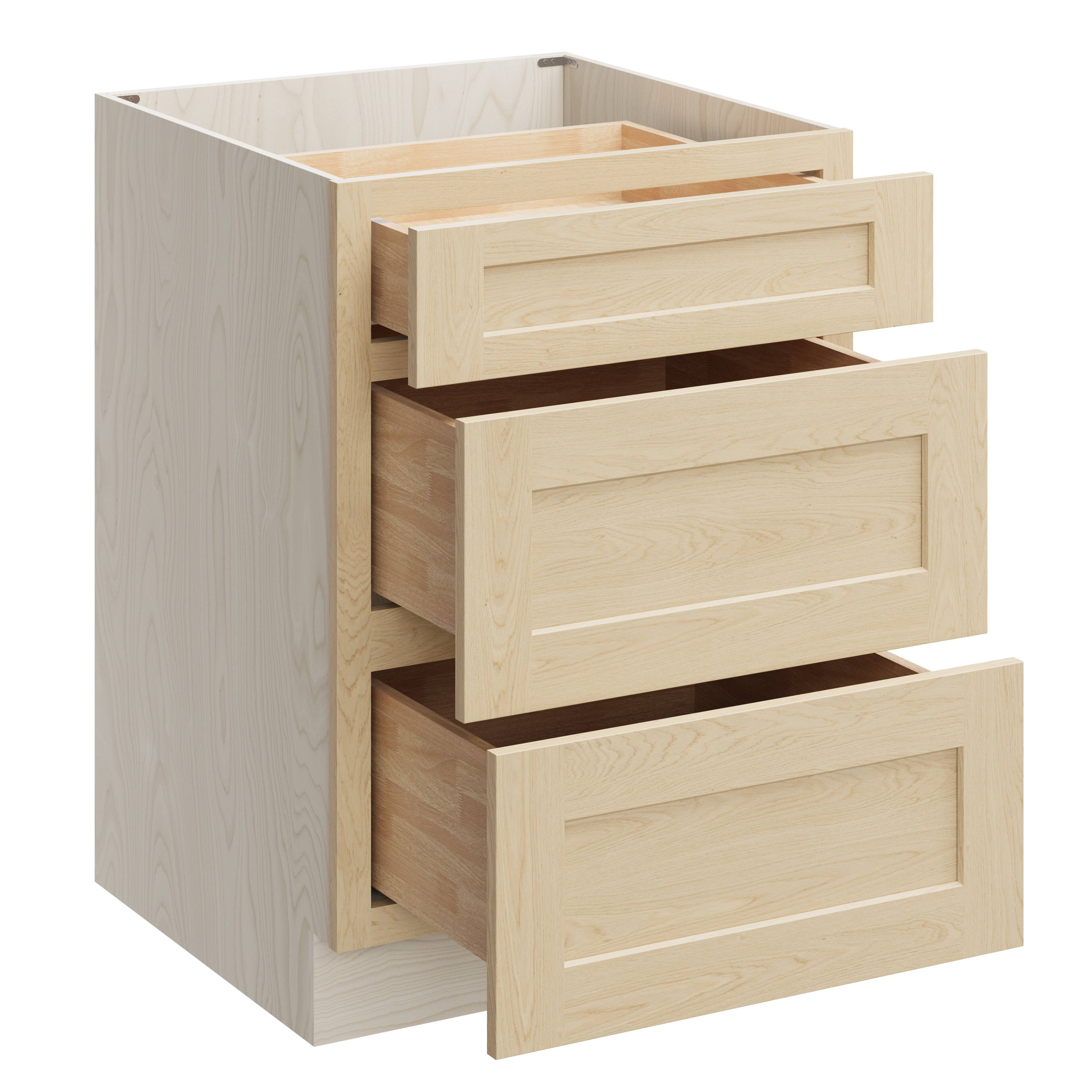 Alt View 1. Boyel Living - 24 Inch 3 Drawer Base Cabinet Versa Shaker Unfinished Natural Wood - Versa Shaker.