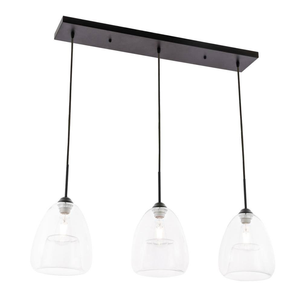 Alt View 9. Living District - Kason 3 light Black and Clear glass pendant - Black And Clear Glass.