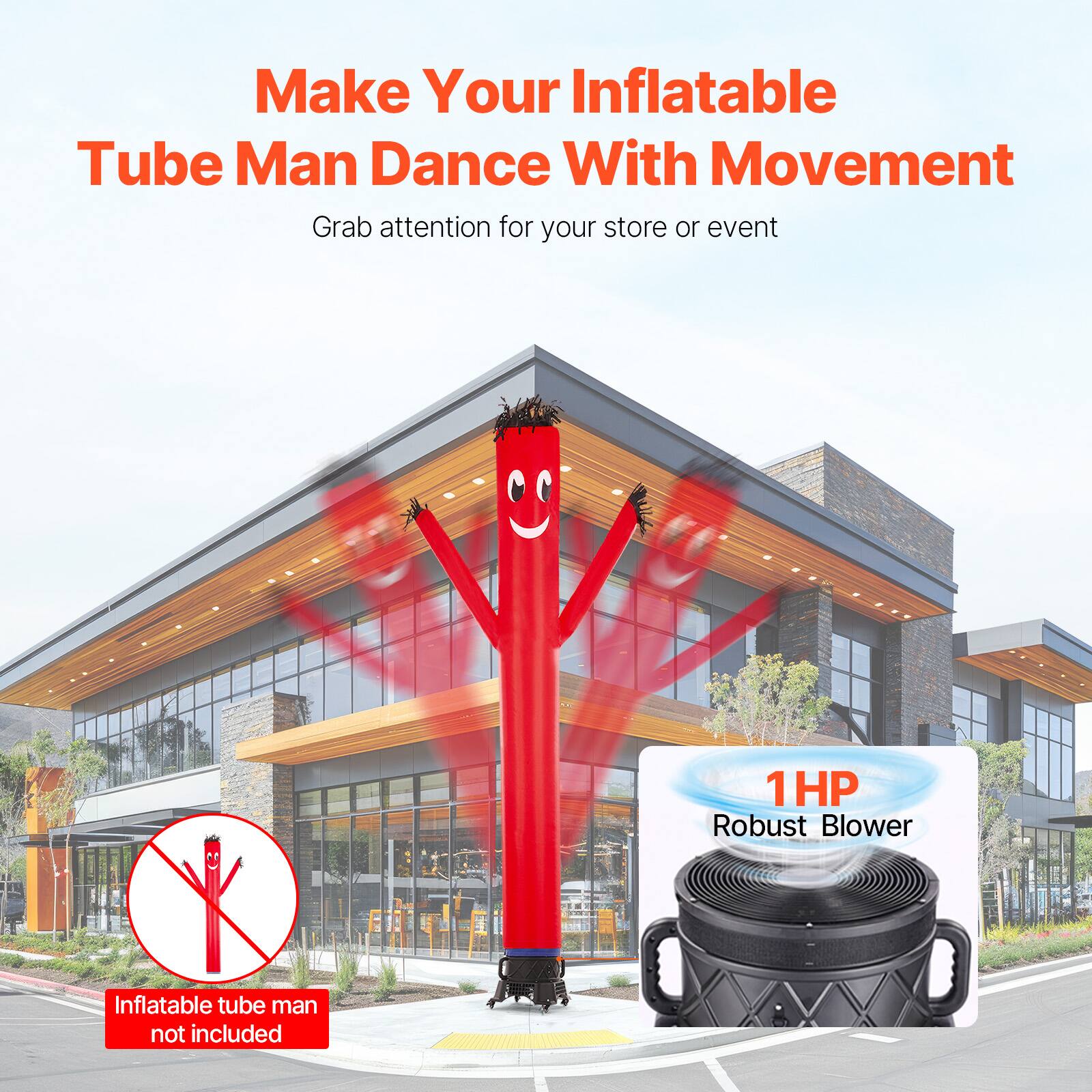 Make Your Inflatable Tube Man Dance With Movement  
Grab attention for your store or event  

1 HP Robust Blower  
Inflatable tube man not included