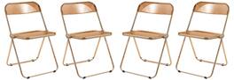 LeisureMod - Lawrence 4-PCS Modern Acrylic Folding Chair with Gold Chrome Steel Frame - Space-Saving Portable Chair - Tangerine