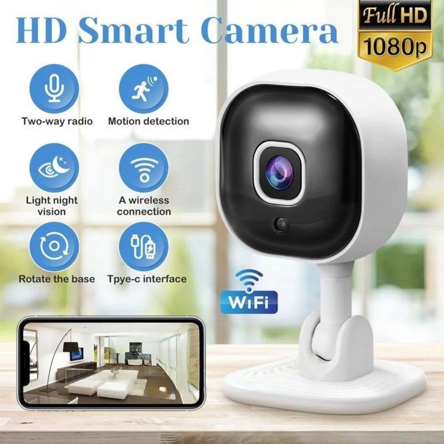 HD Smart Camera

- Two-way radio
- Motion detection
- Light night vision
- A wireless connection
- Rotate the base
- Type-c interface

Full HD 1080p

WiFi