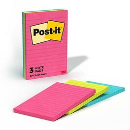 Post-it - Notes, 4" x 6", Poptimistic Collection, Lined, 100 Sheet/Pad, 3 Pads/Pack - Canary Yellow/Blue/Orange/Pink