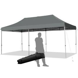 Gymax - 10'x20' Pop up Canopy Tent Folding Heavy Duty Sun Shelter Adjustable W/Bag Grey - Gray