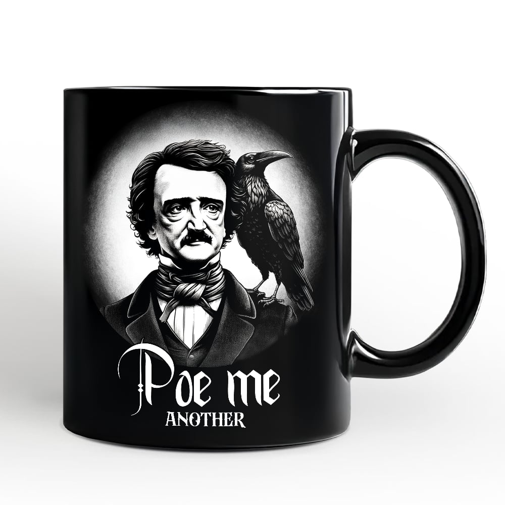 OrnamentallyYou - Edgar Allan Poe Spooky Portrait Mug Horror Villain Theme Halloween Gift - Black