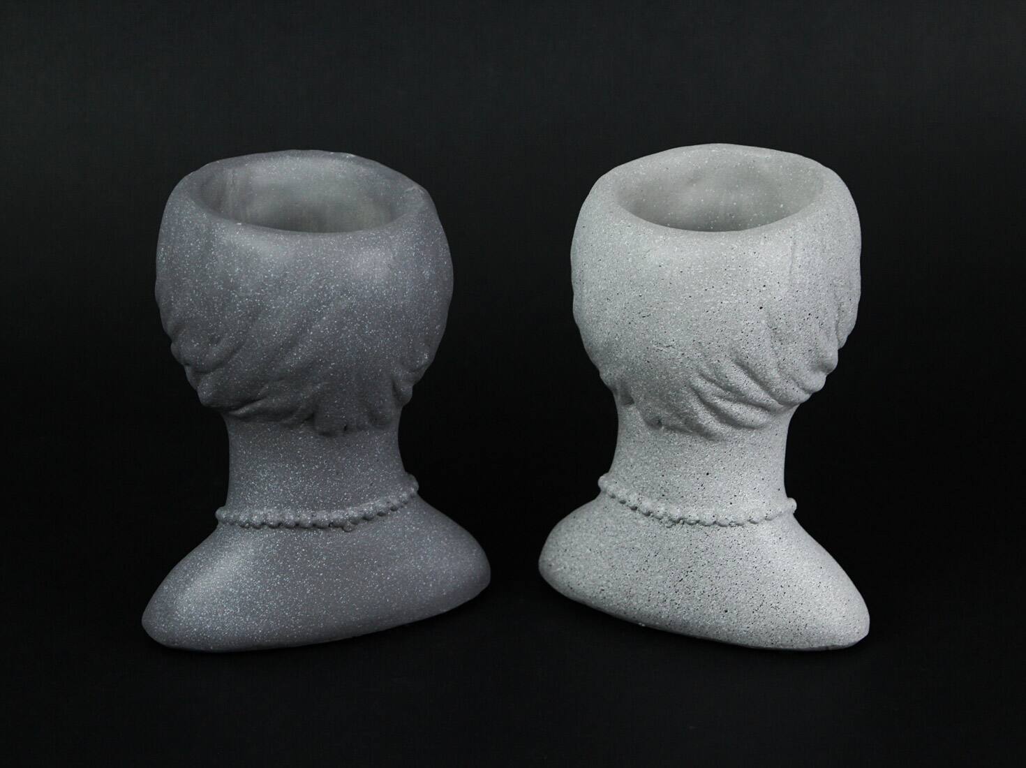 Alt View 3. Things2Die4 - Set of 2 Roaring 20's Flapper Lady Gray Concrete Head Mini Planter 6 Inches Tall - Multicolored.