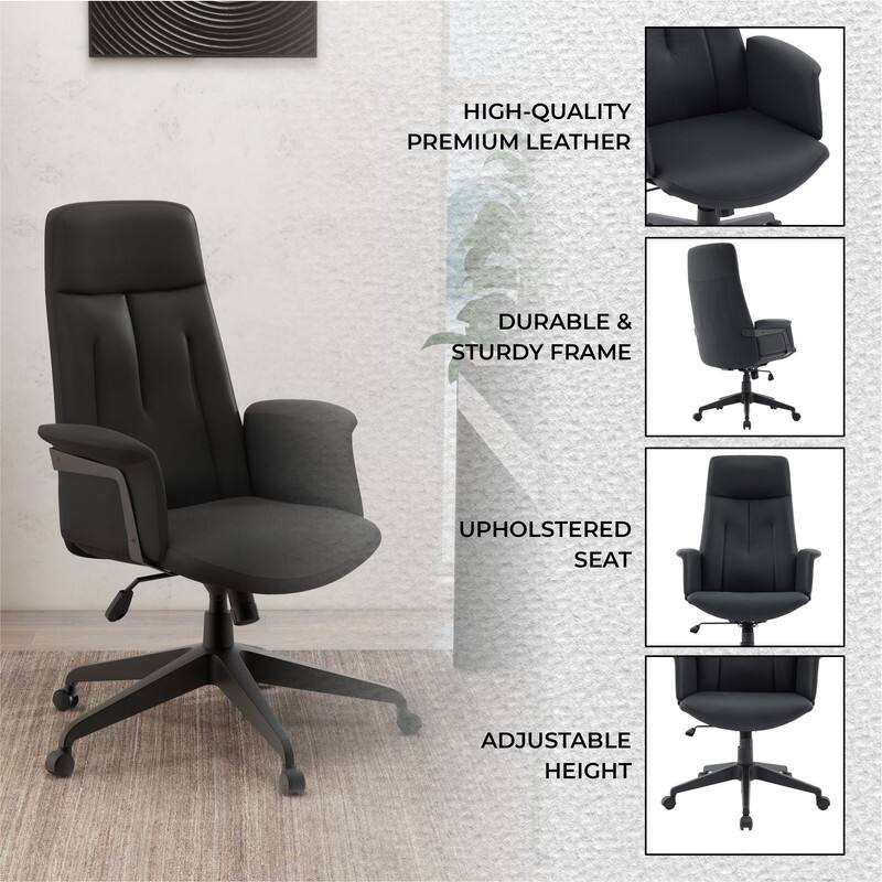 HIGH-QUALITY PREMIUM LEATHER  
DURABLE & STURDY FRAME  
UPHOLSTERED SEAT  
ADJUSTABLE HEIGHT